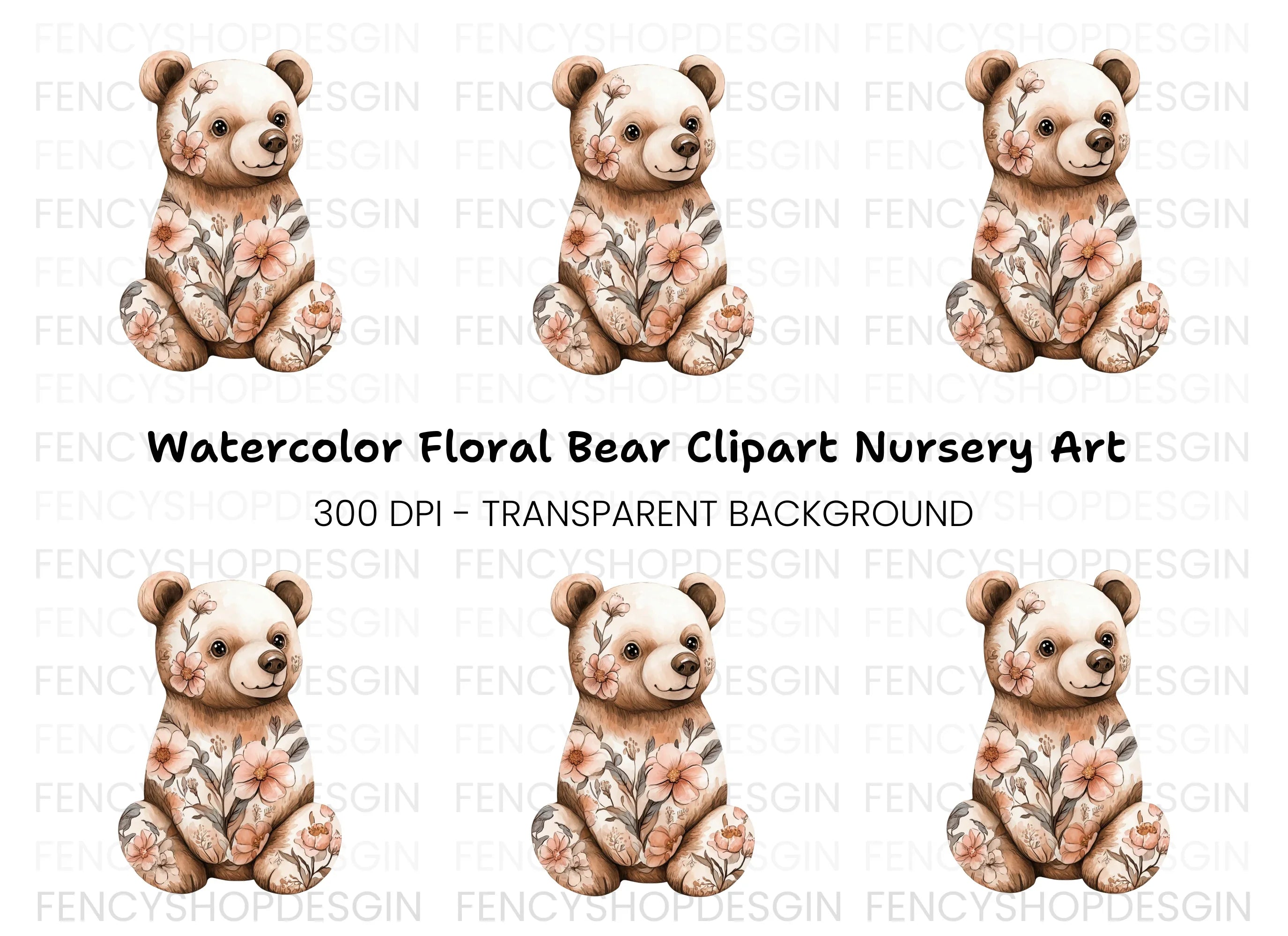 Floral Bear Baby Shower Clipart Bundle