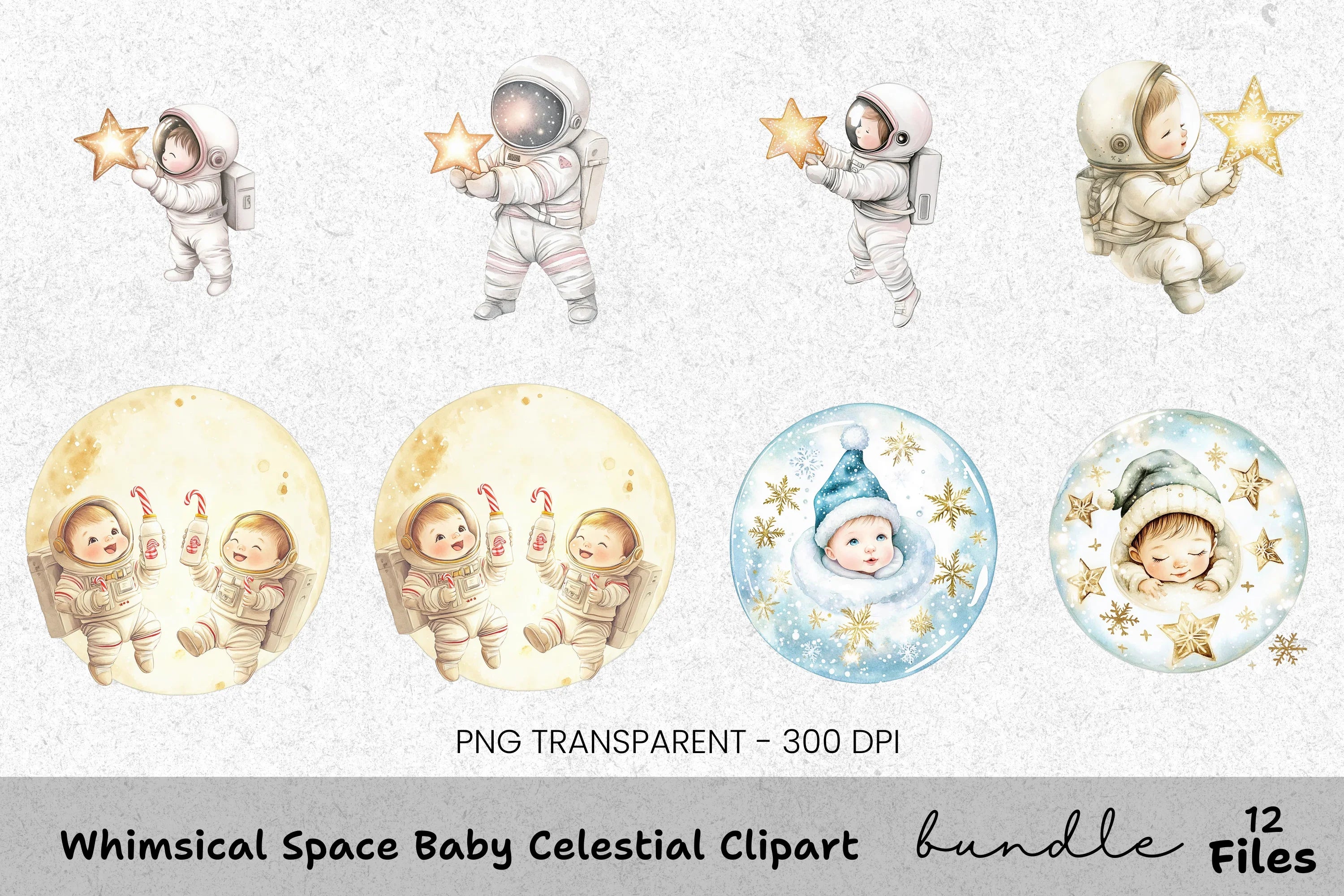 Sleeping Baby Winter Wonderland Clipart Bundle