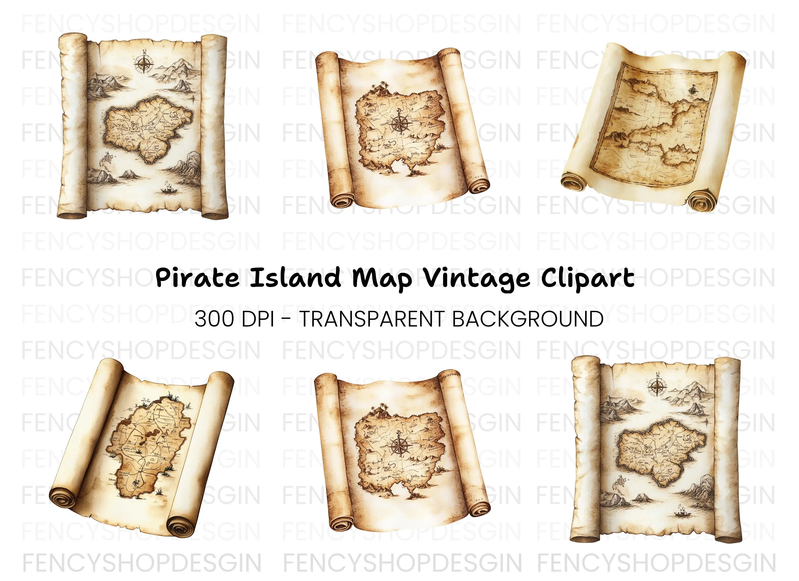Rolled Up Treasure Map Clipart Bundle