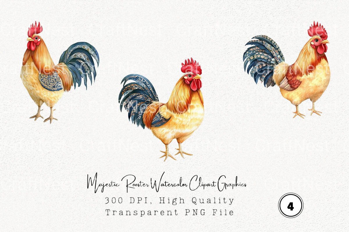 Majestic Rooster Graphics Clipart Bundle