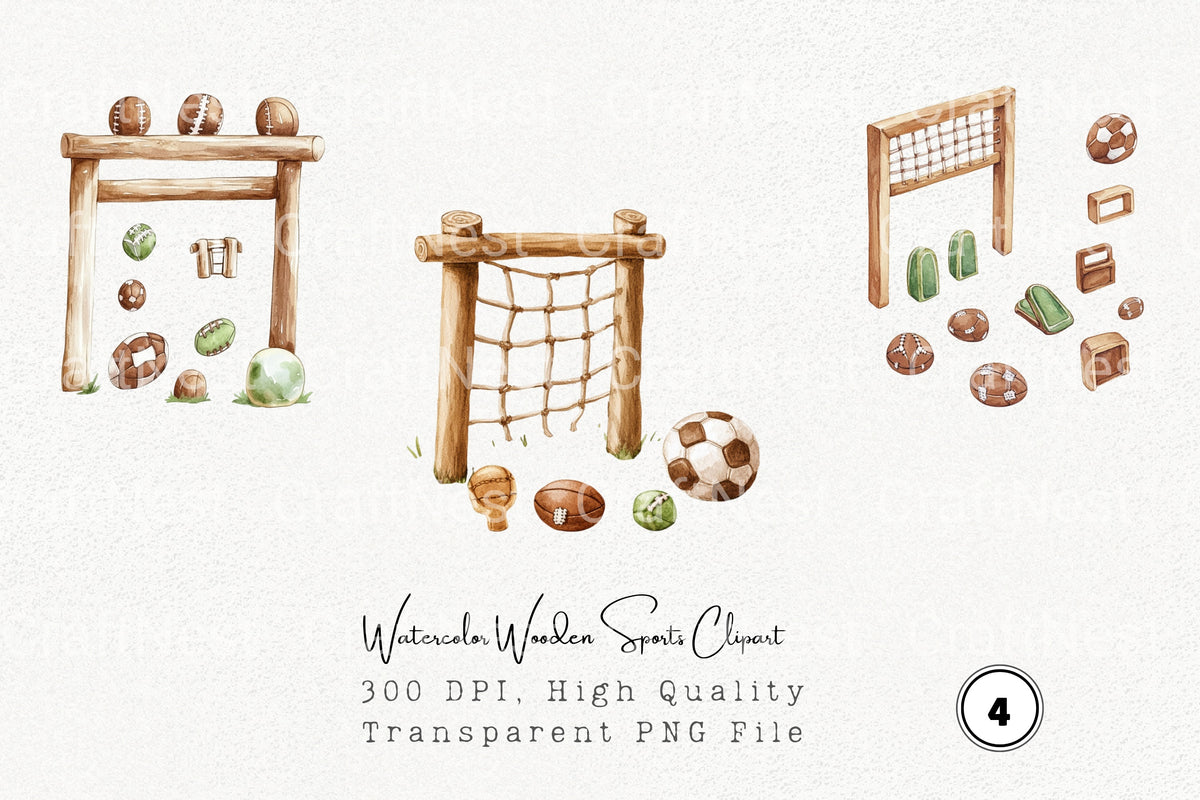 Wooden Sports Clipart Bundle