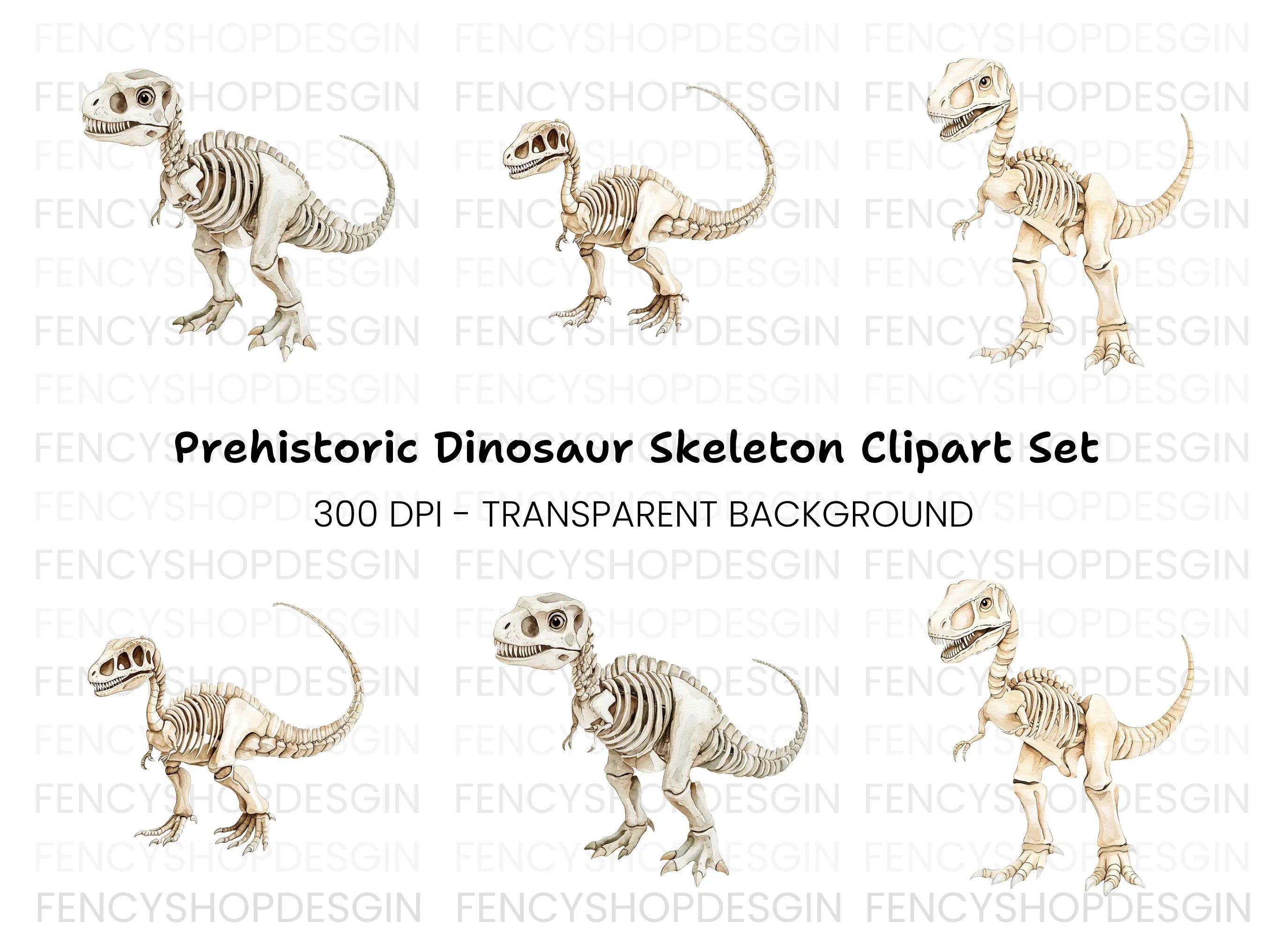Dinosaur Skeleton Clipart Bundle