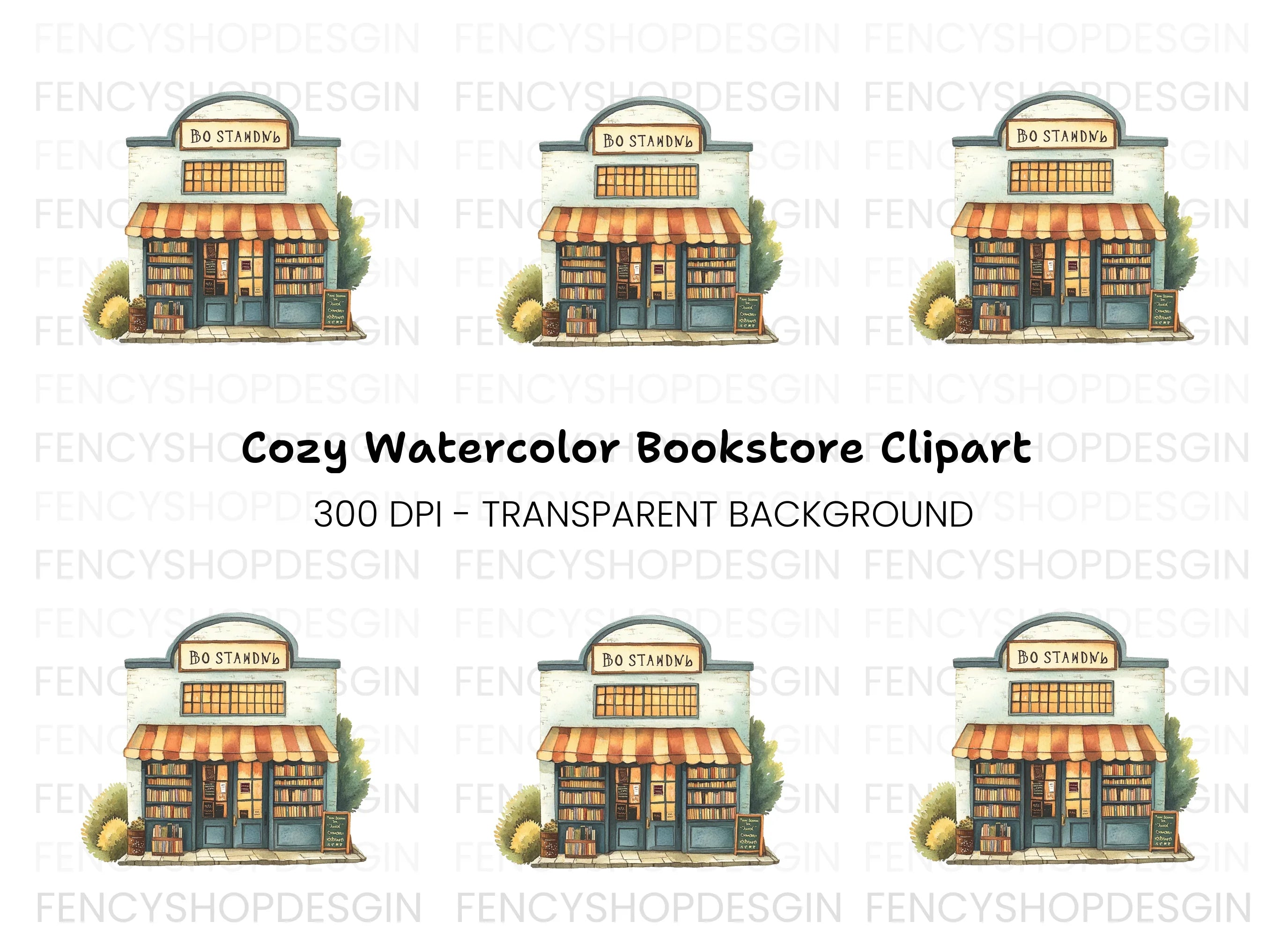 Vintage Bookstore Illustration Clipart Bundle