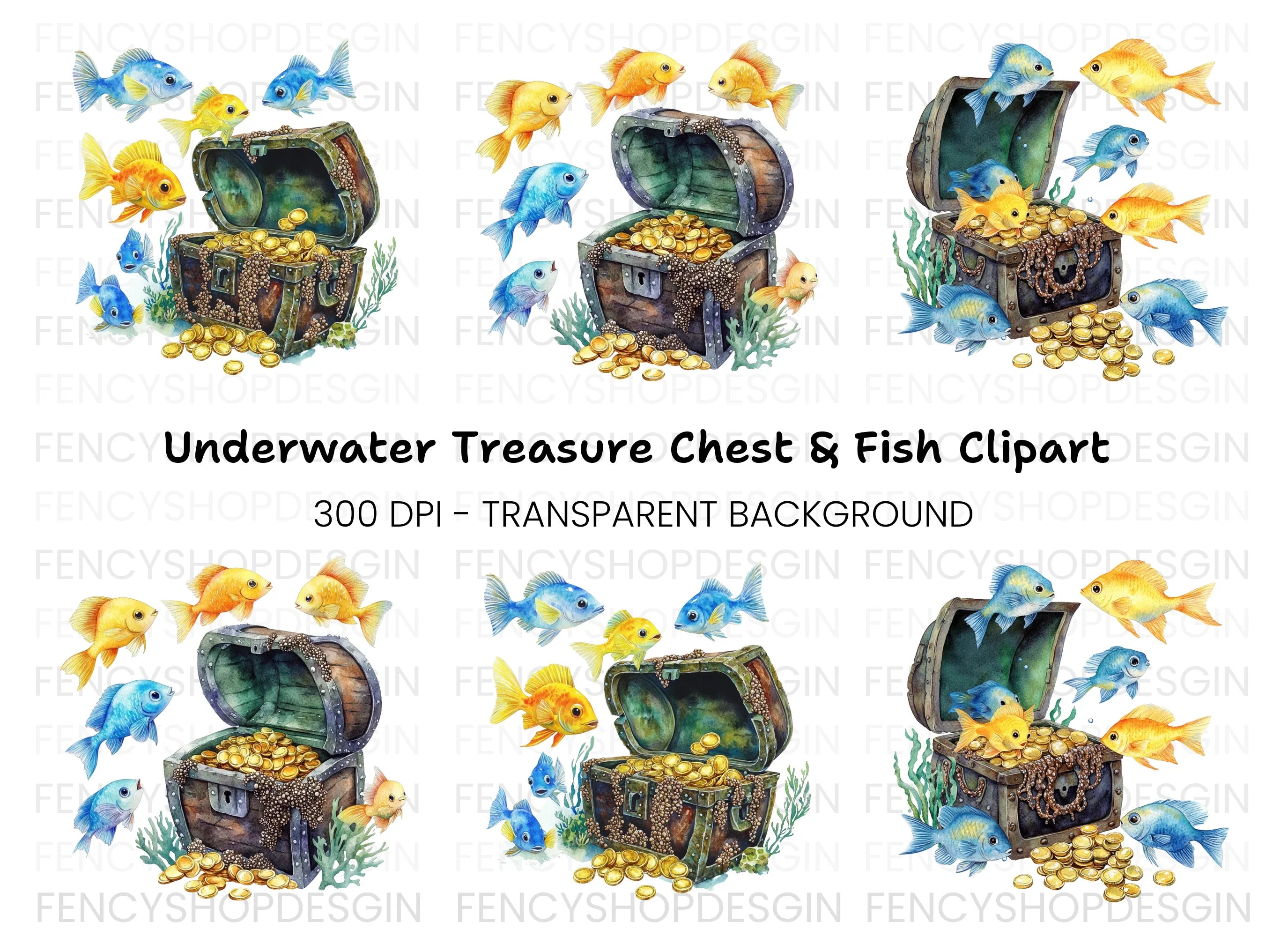 Treasure Chest Fish Clipart Bundle
