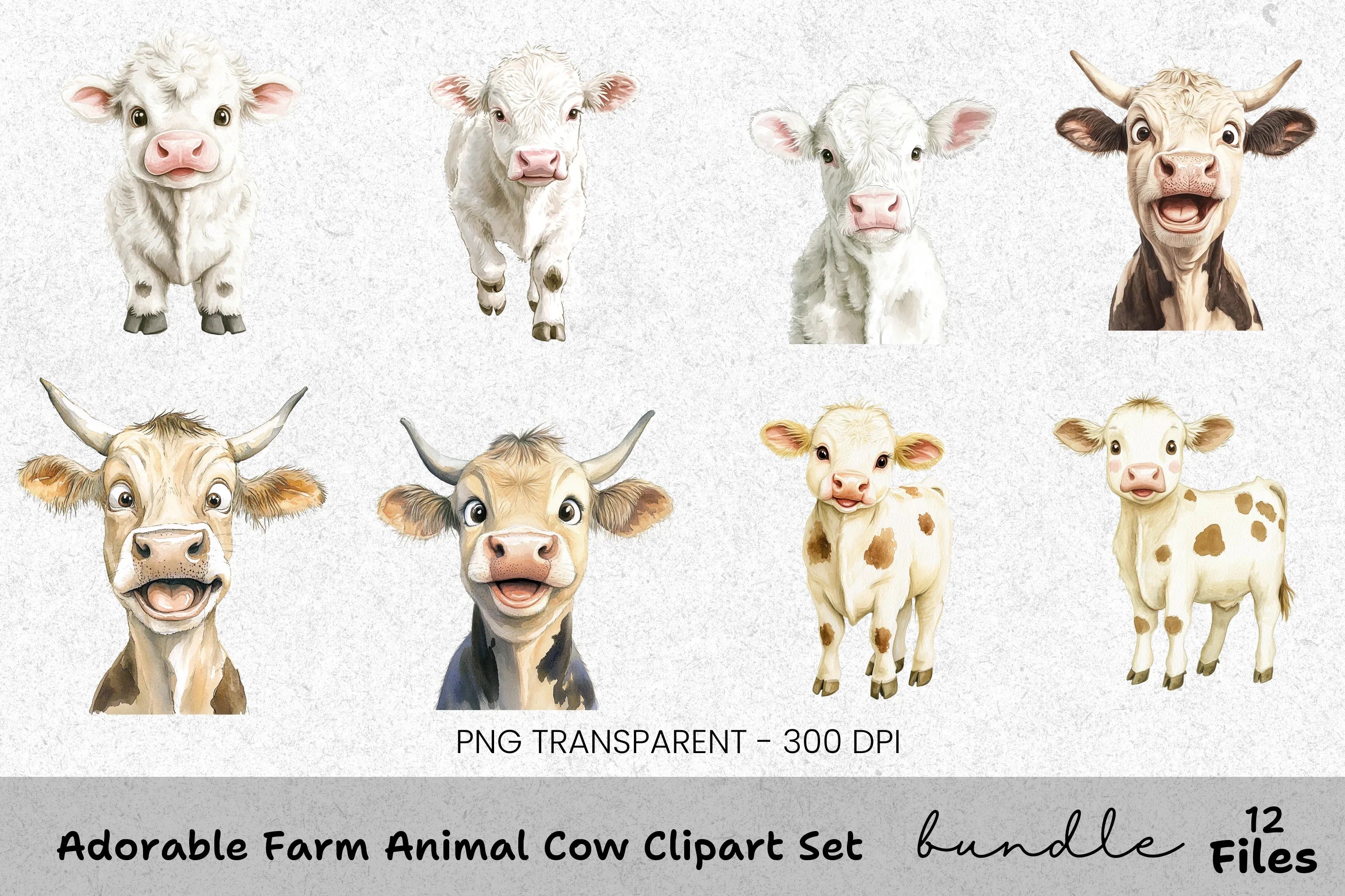Adorable Farm Animal Cow Clipart Bundle