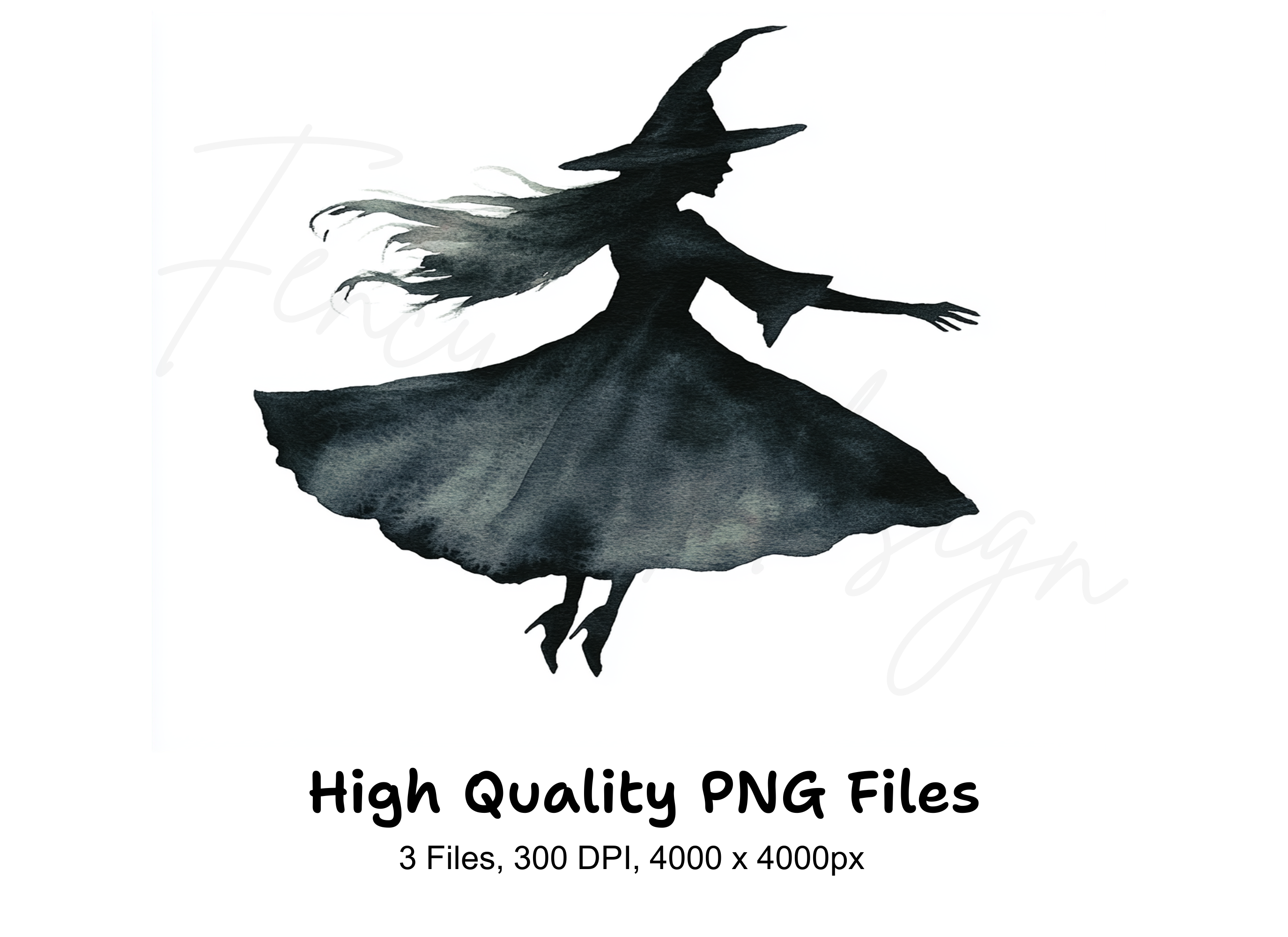Flying Witch Silhouettes Clipart Bundle