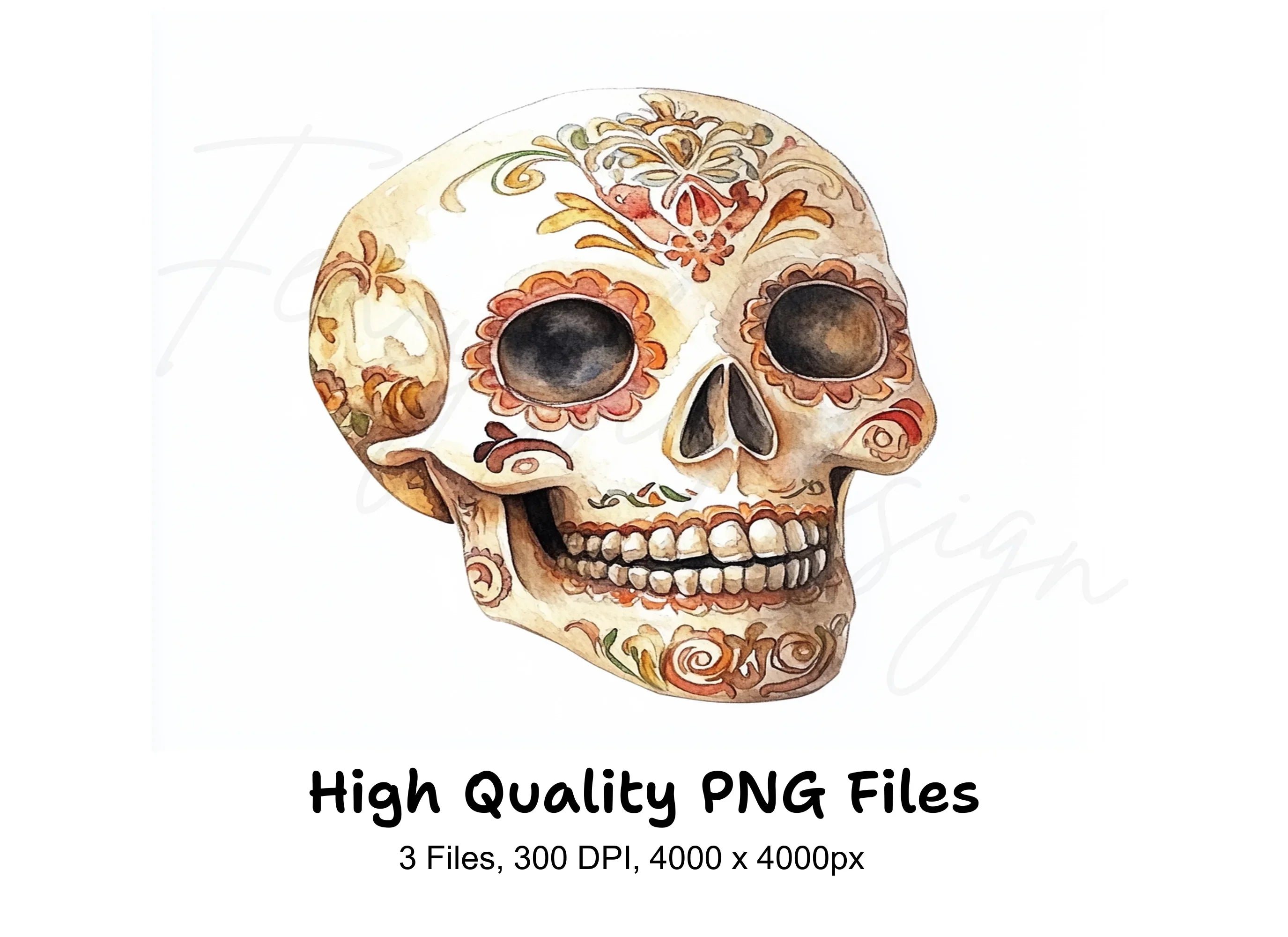 Ornate Sugar Skull Clipart Bundle