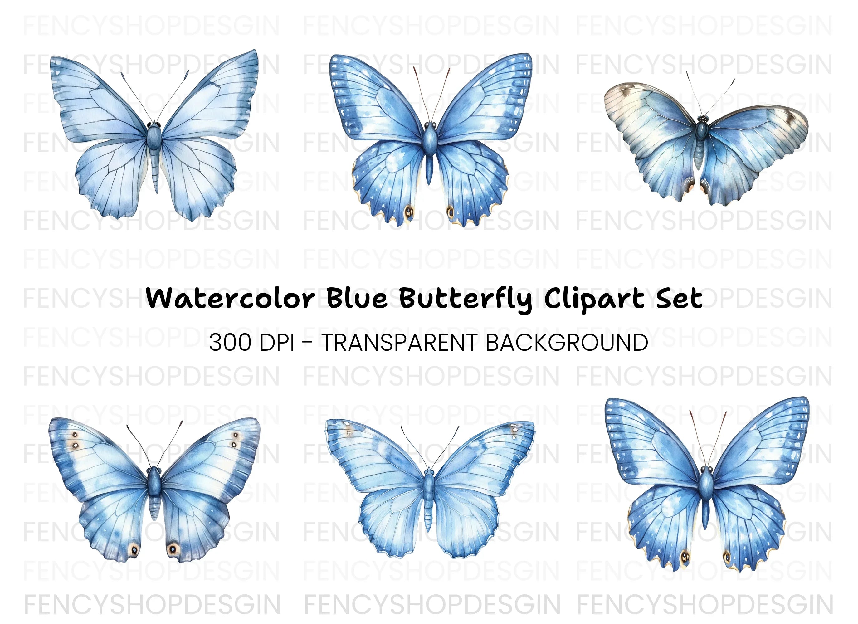Light Blue Butterfly Clipart Bundle