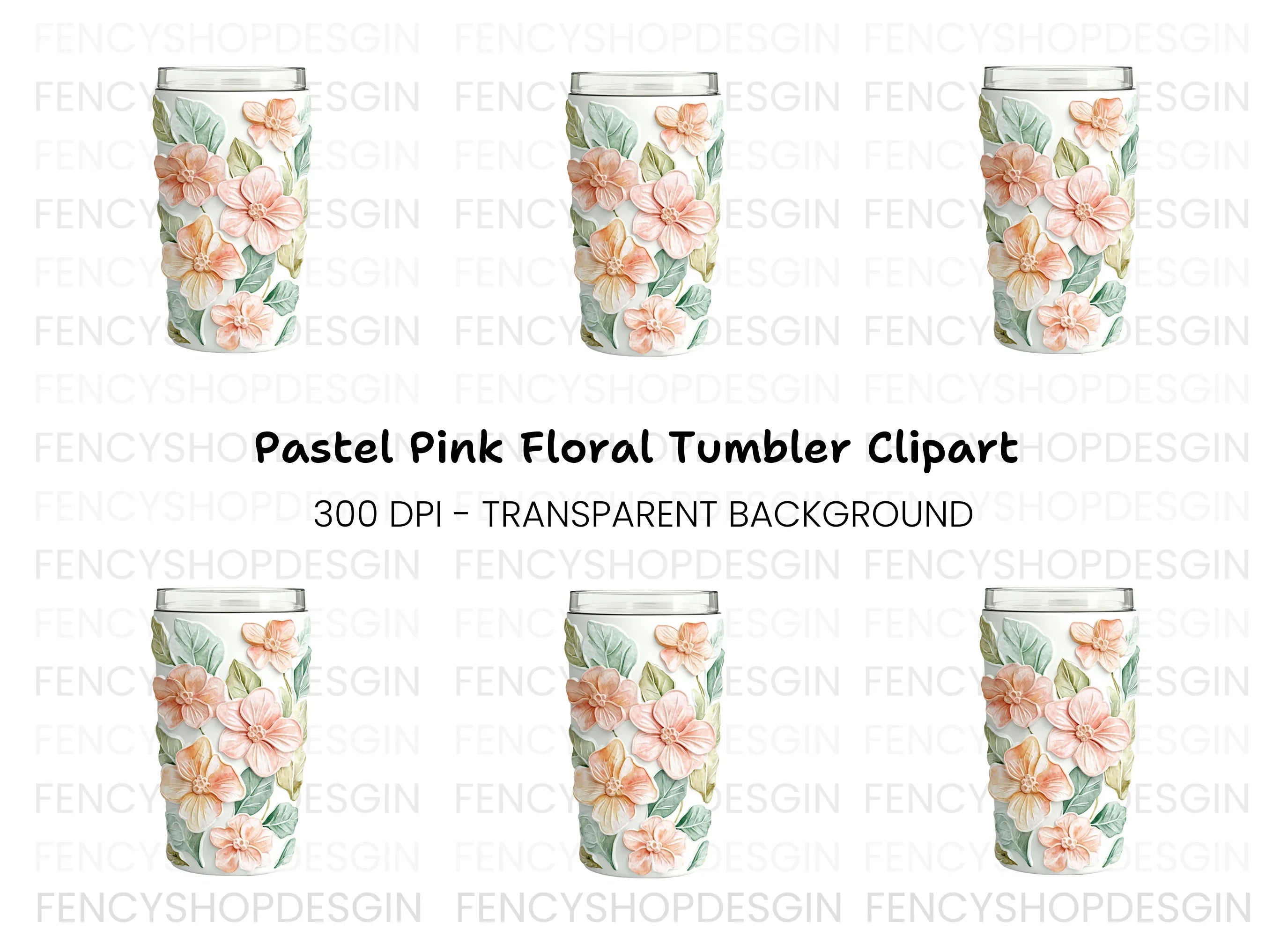 Charming Peach Floral Tumbler Clipart Bundle