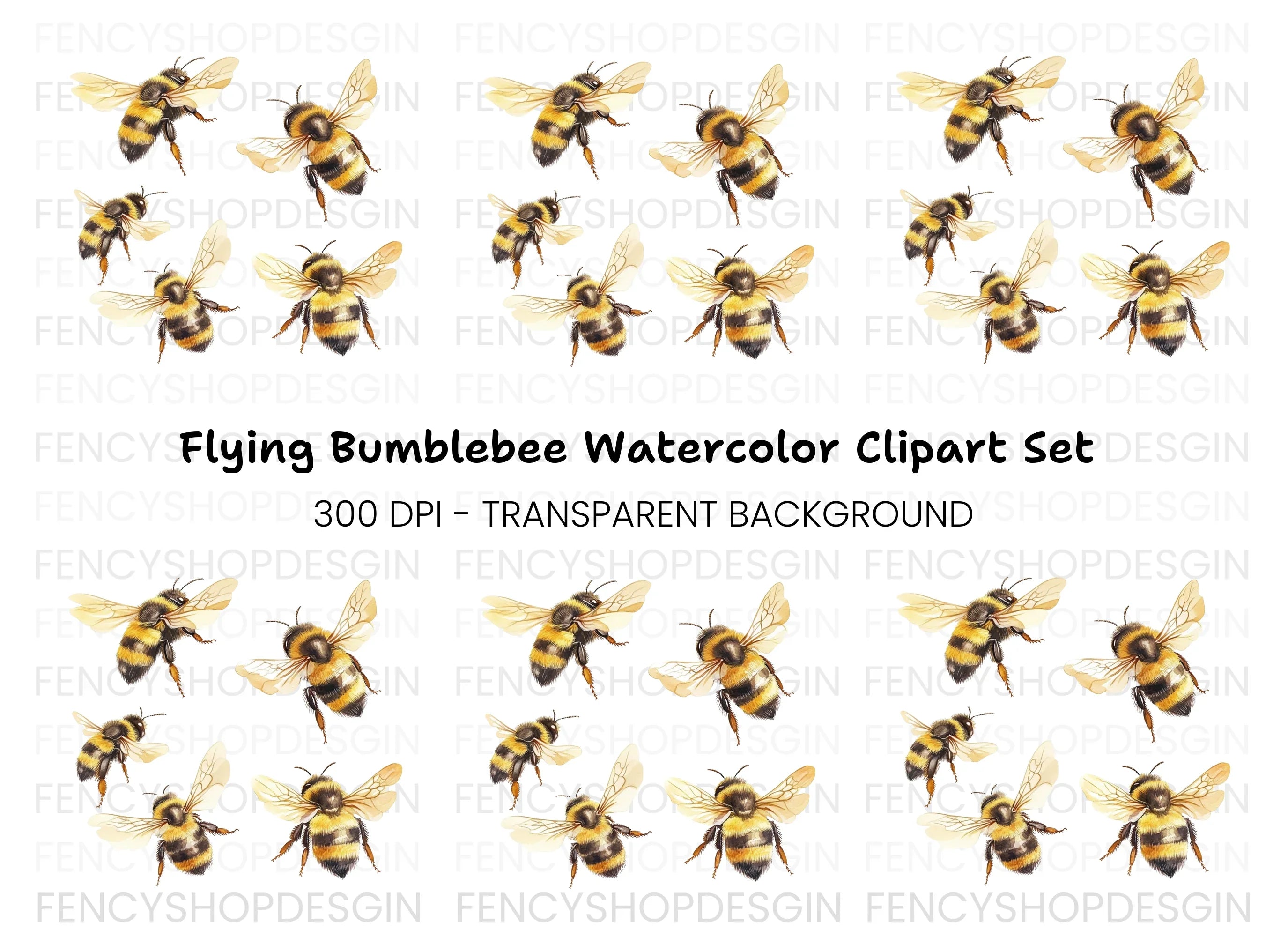Flying Bumblebee Illustrations Clipart Bundle