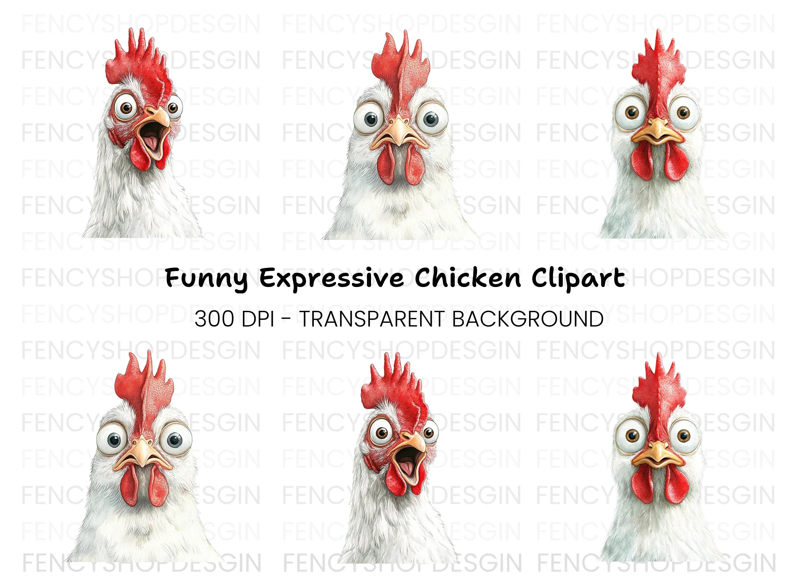 Funny Chicken Faces Clipart Bundle