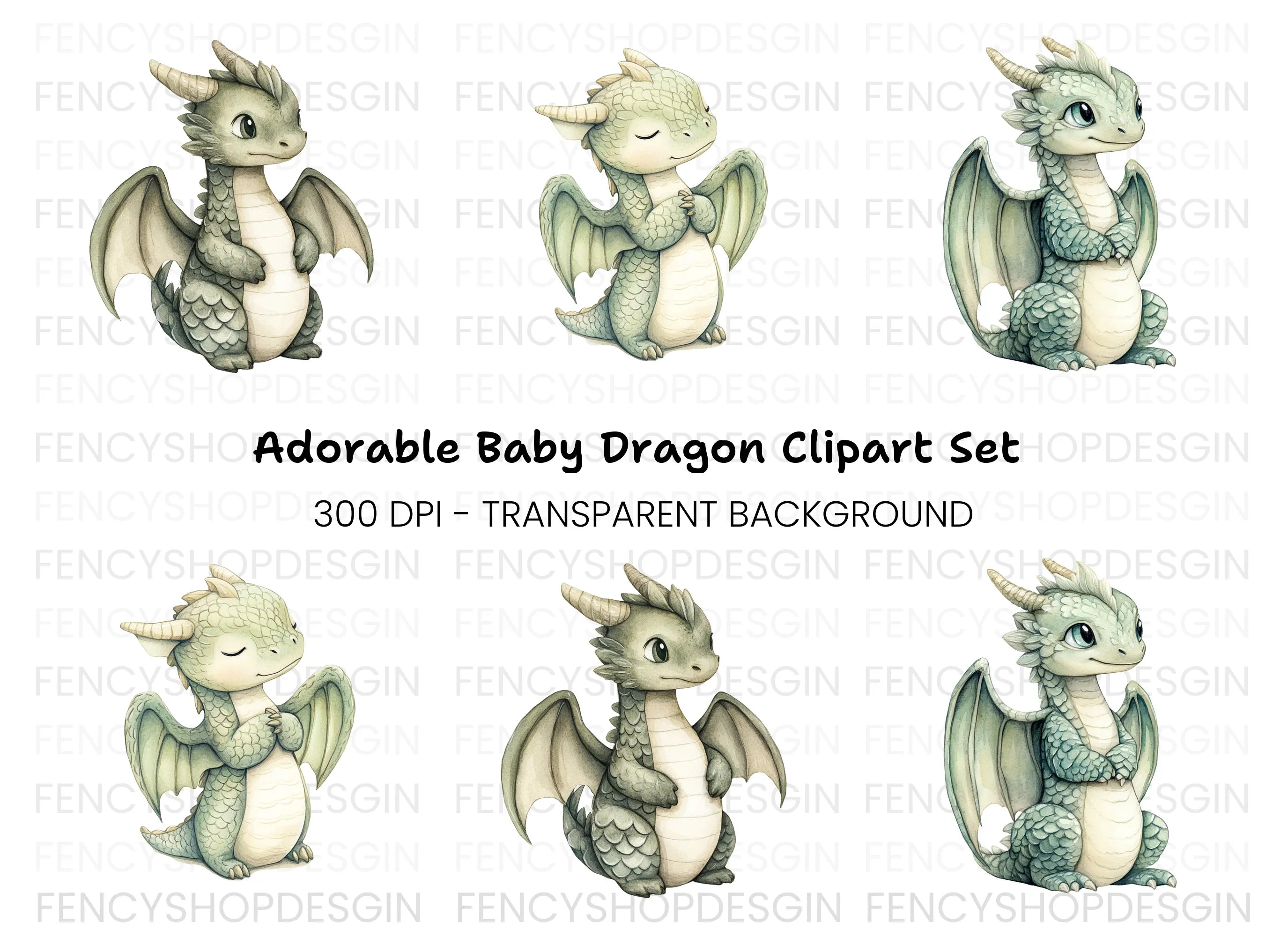 Cute Baby Dragon Clipart Bundle