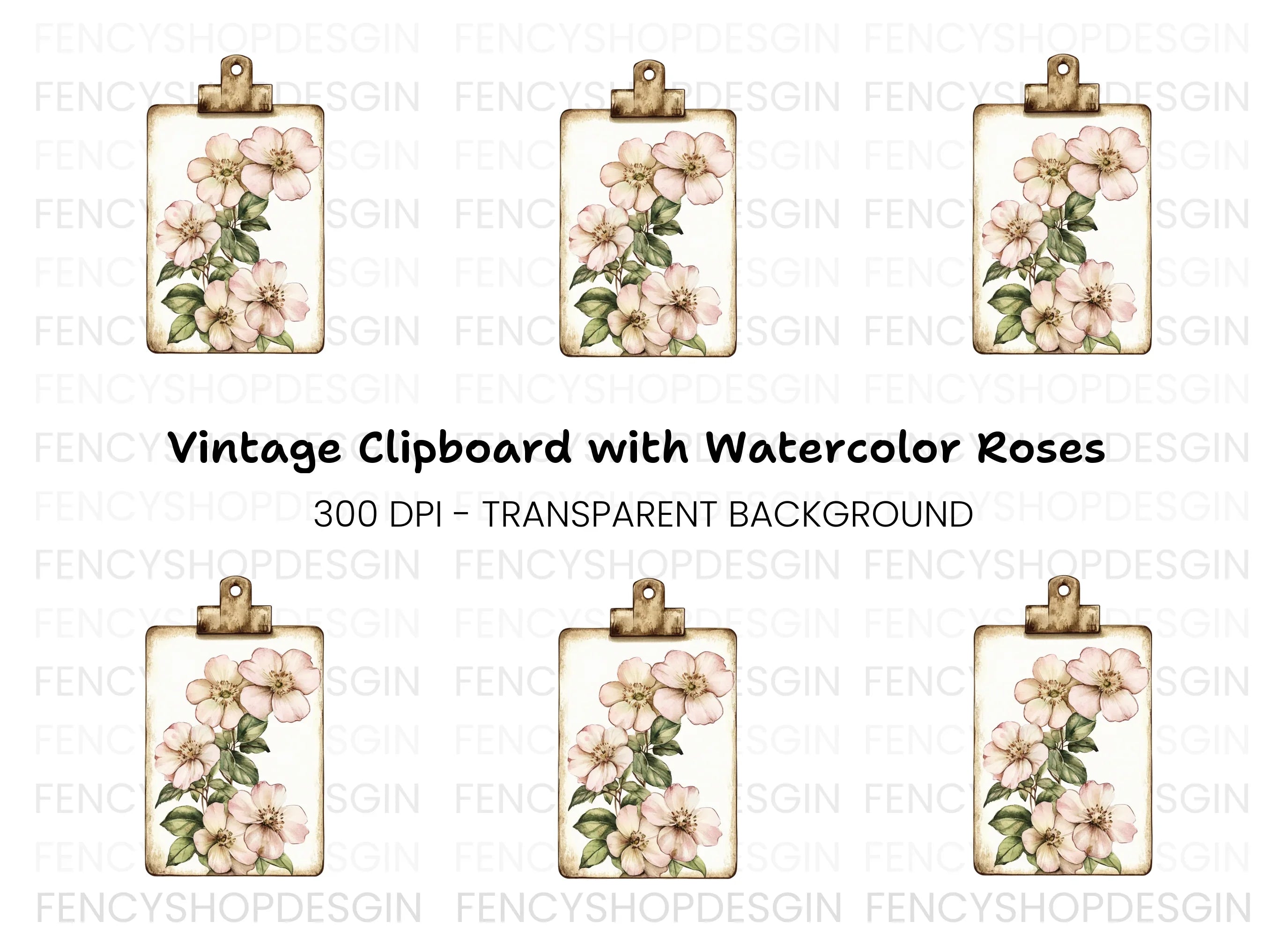 Vintage Floral Clipboard Clipart Bundle