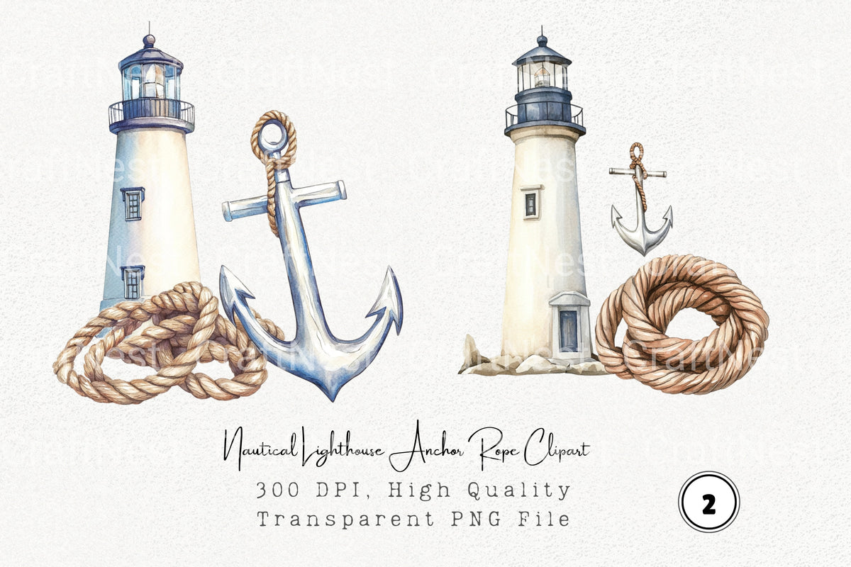 Nautical Lighthouse Anchor Rope Clipart Bundle