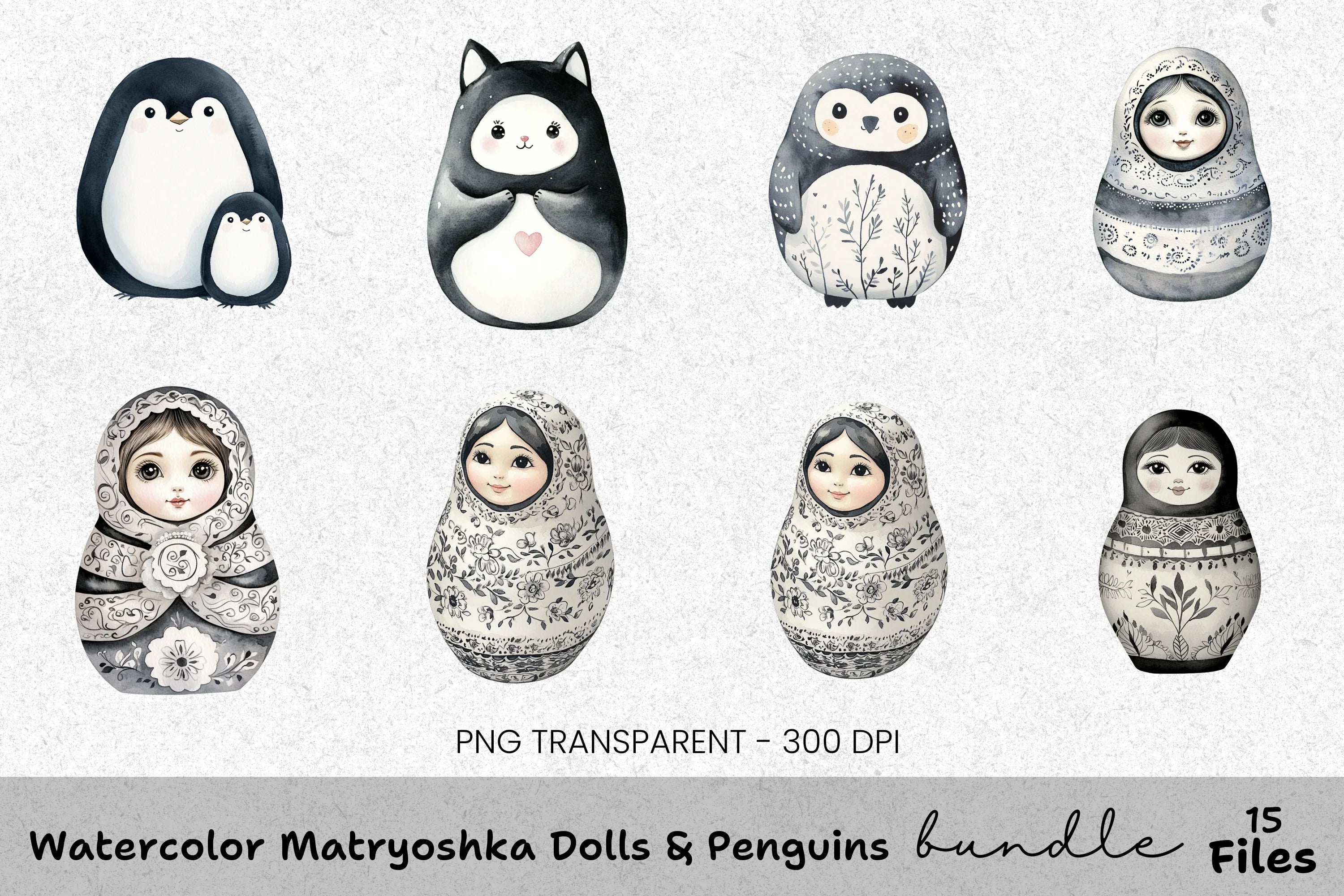 Matryoshka Penguins Clipart Bundle
