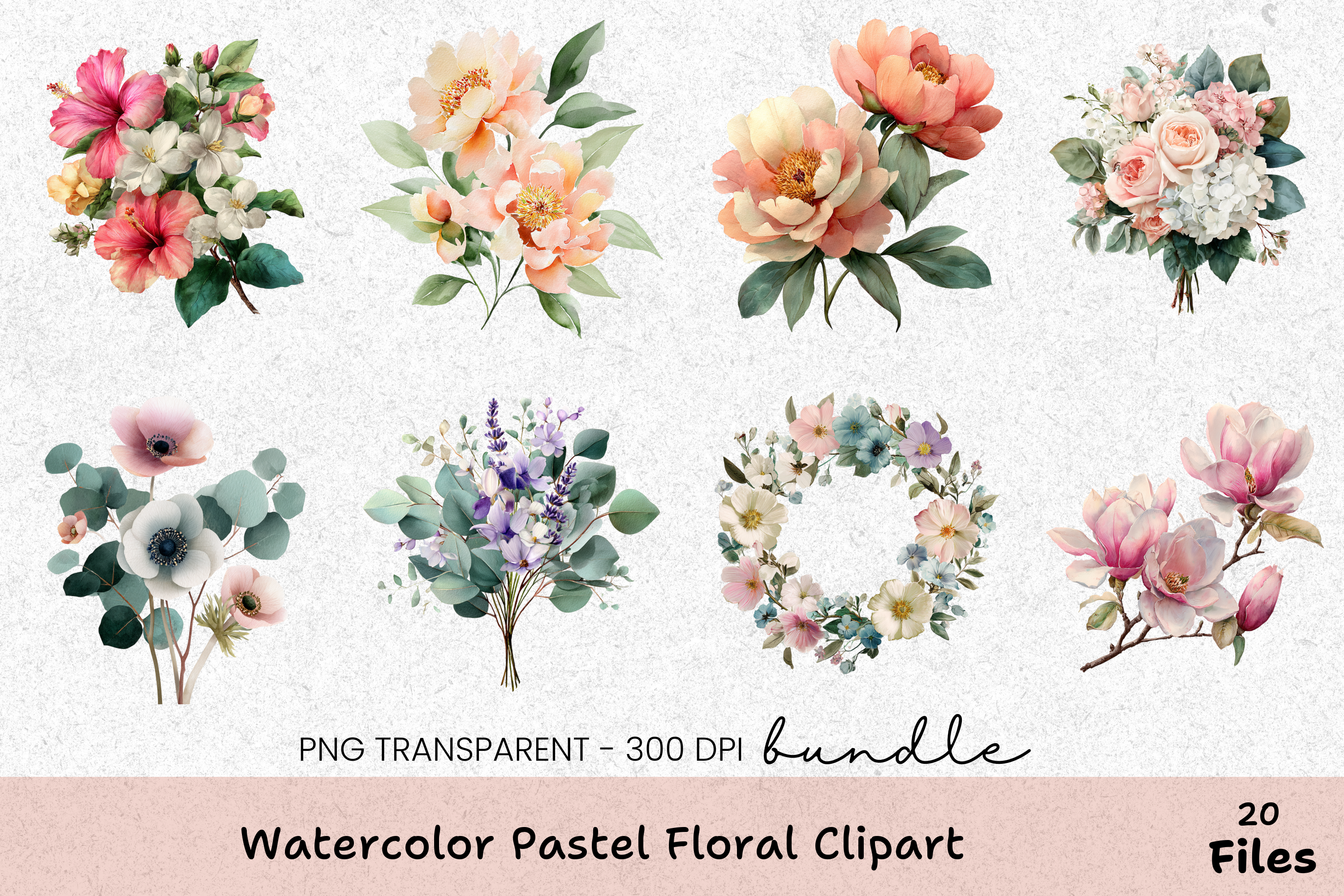 Pastel Floral Clipart Bundle