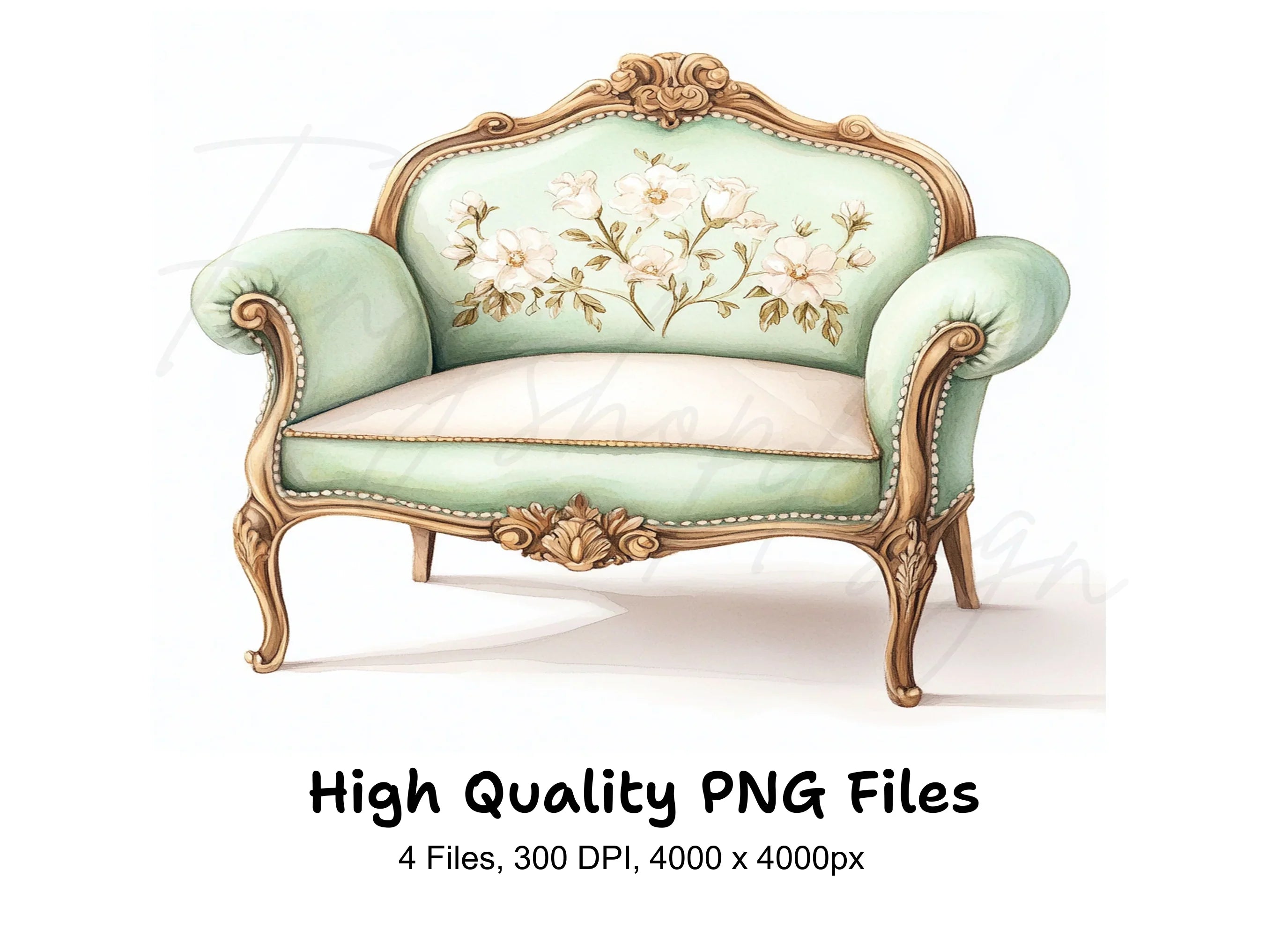 Elegant Mint Green Armchairs Clipart Bundle