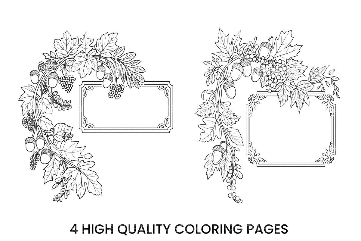 Autumn Leaves and Berries Frame Coloring Books