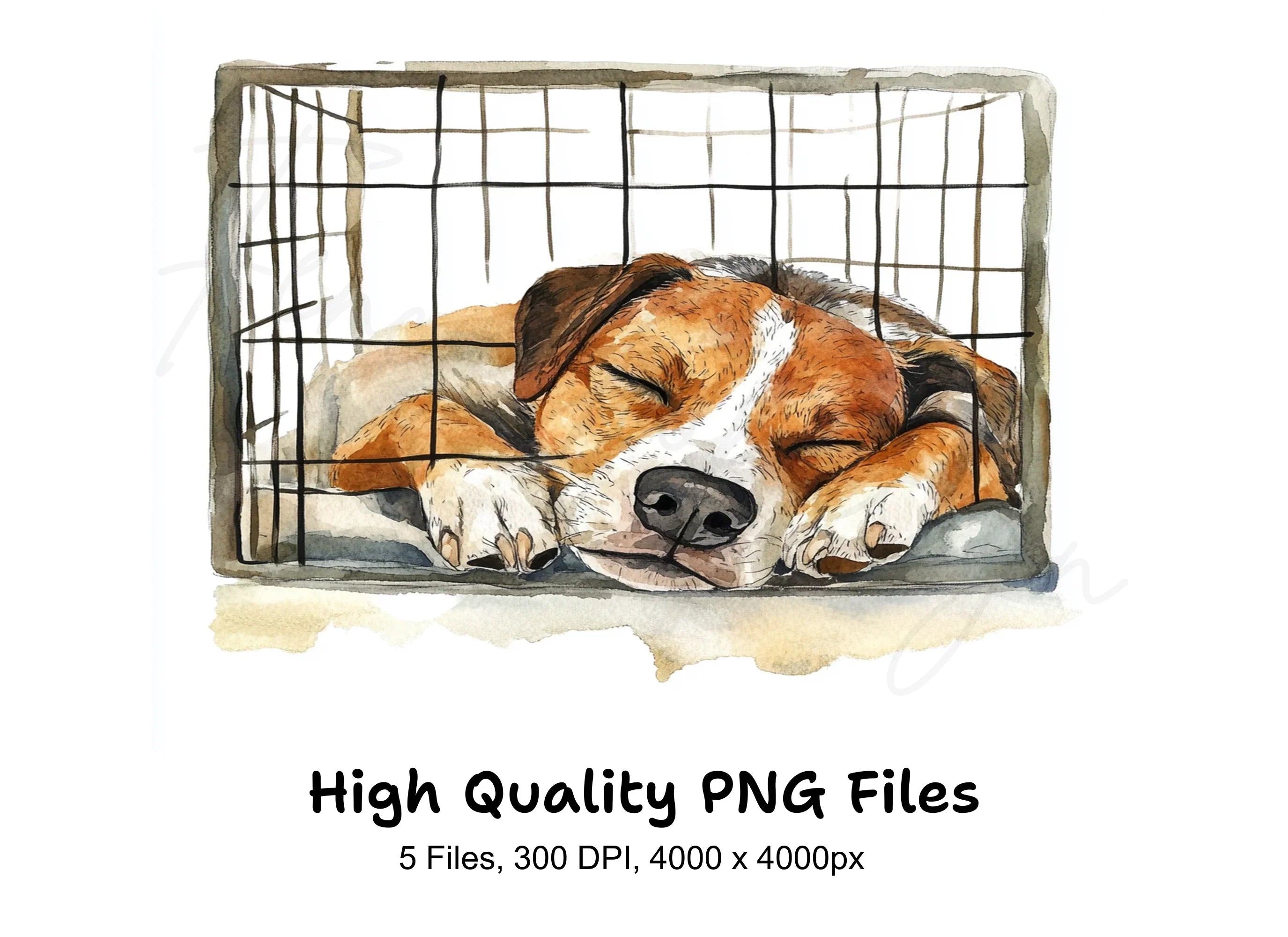 Sleeping Puppies in Crates Clipart Bundle
