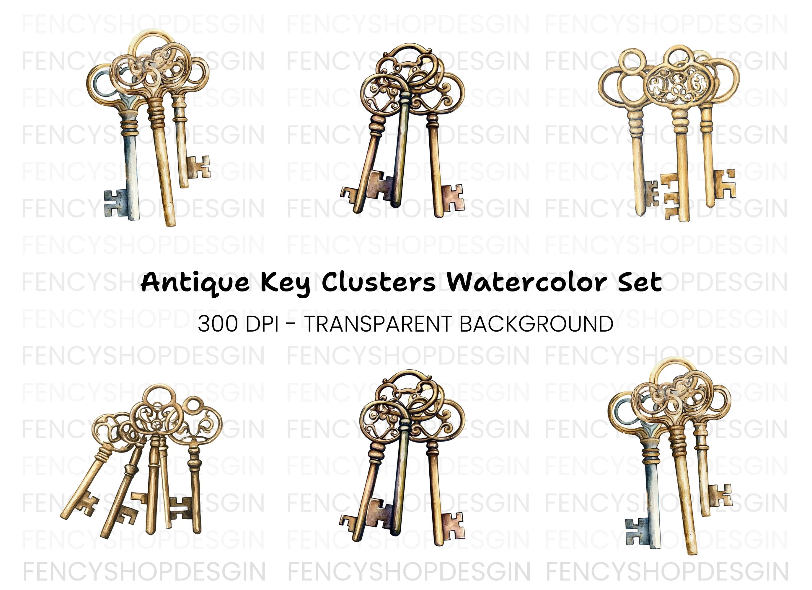 Vintage Gold Keys Clipart Bundle