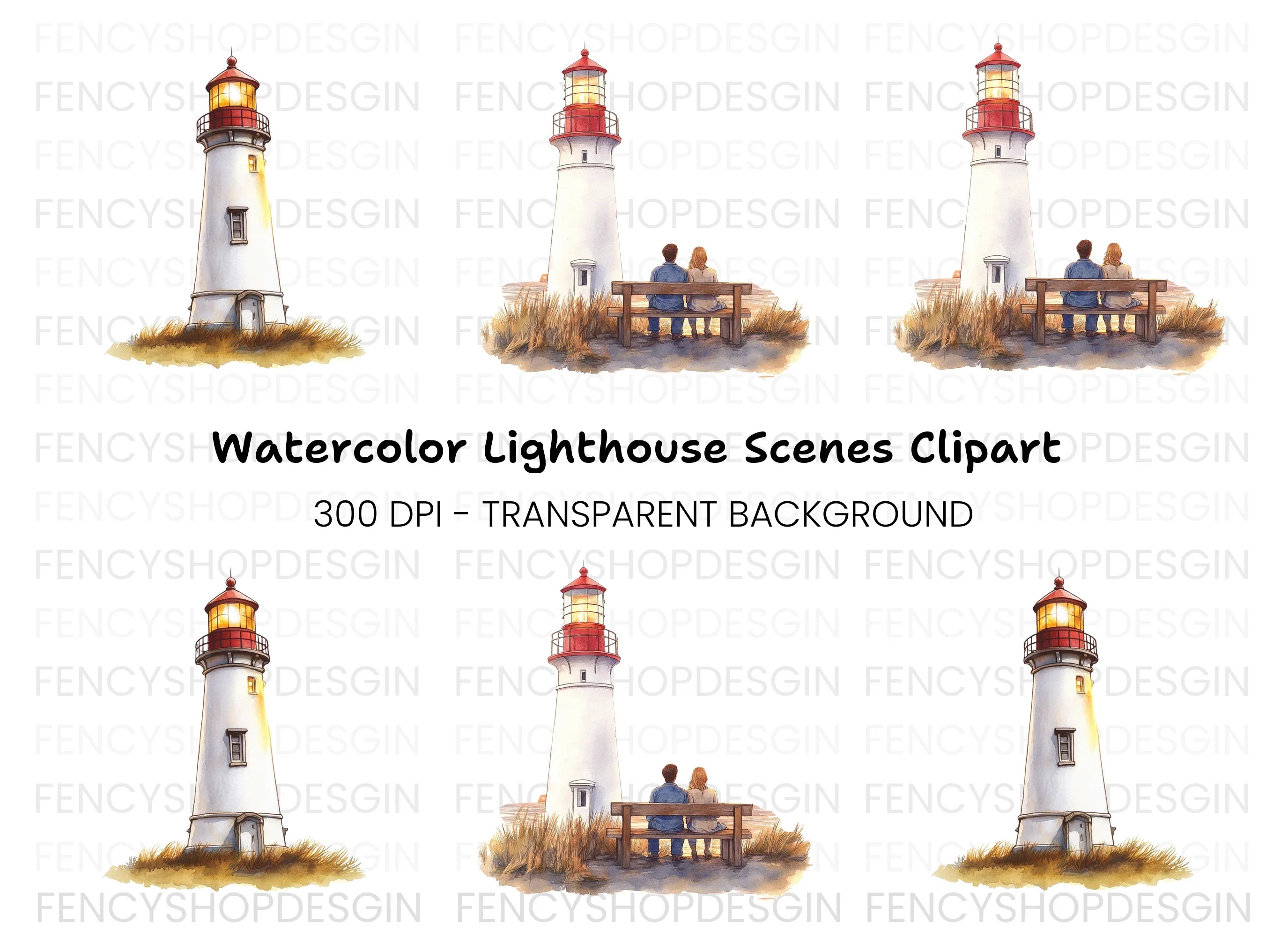 Lighthouse Couple Bench Clipart Bundle