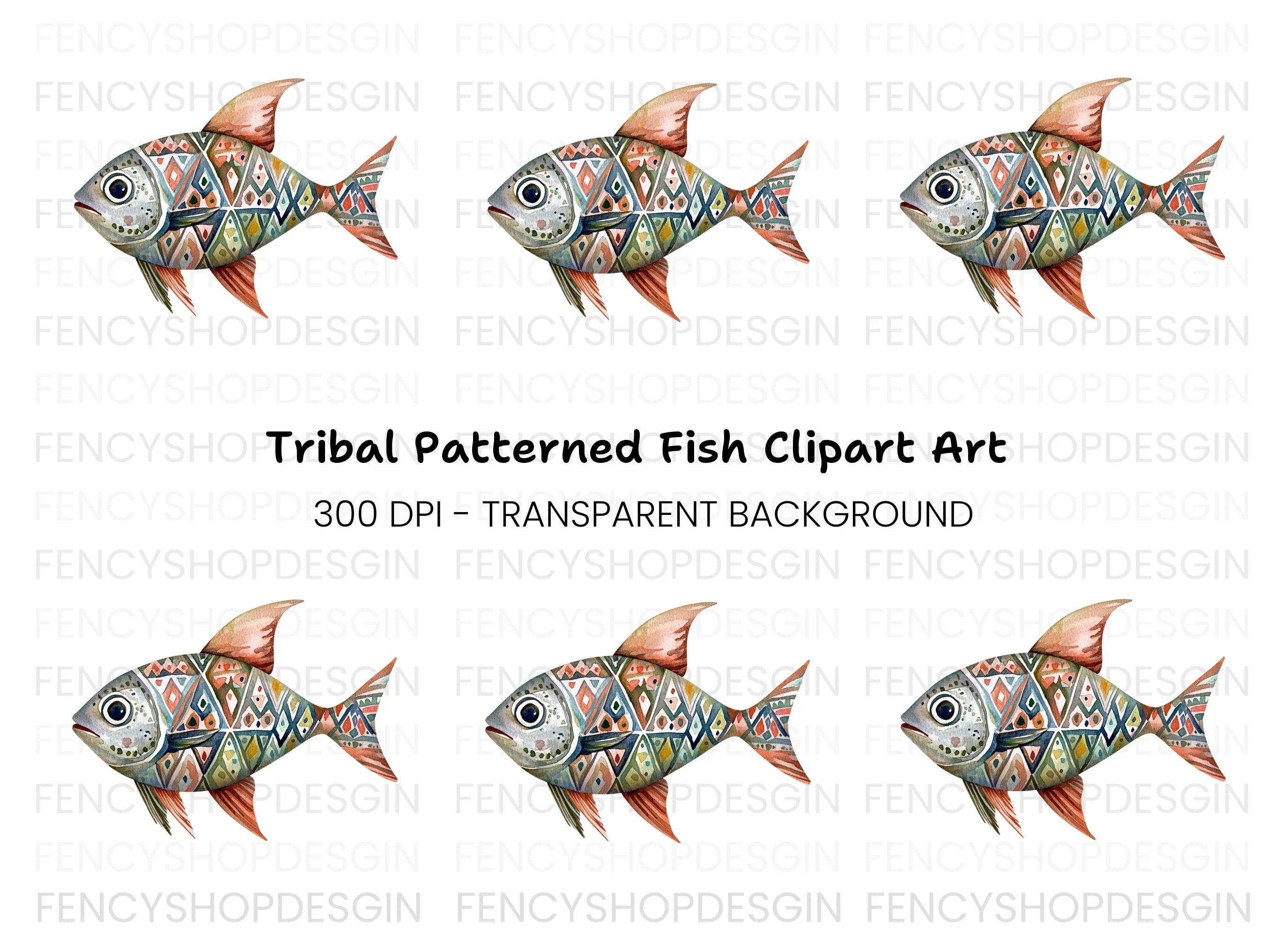 Geometric Patterned Fish Clipart Bundle