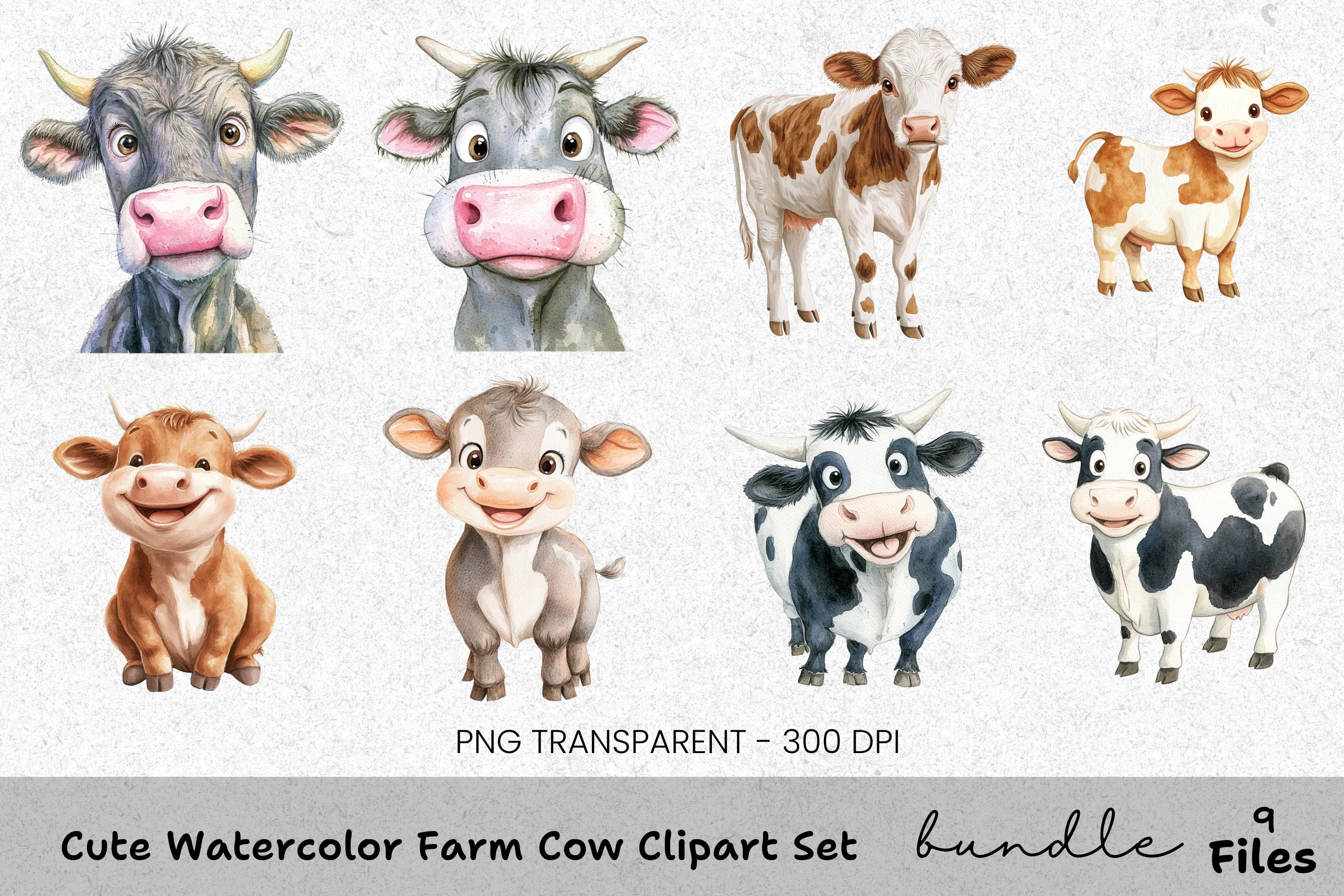 Cute Farm Cow Clipart Bundle