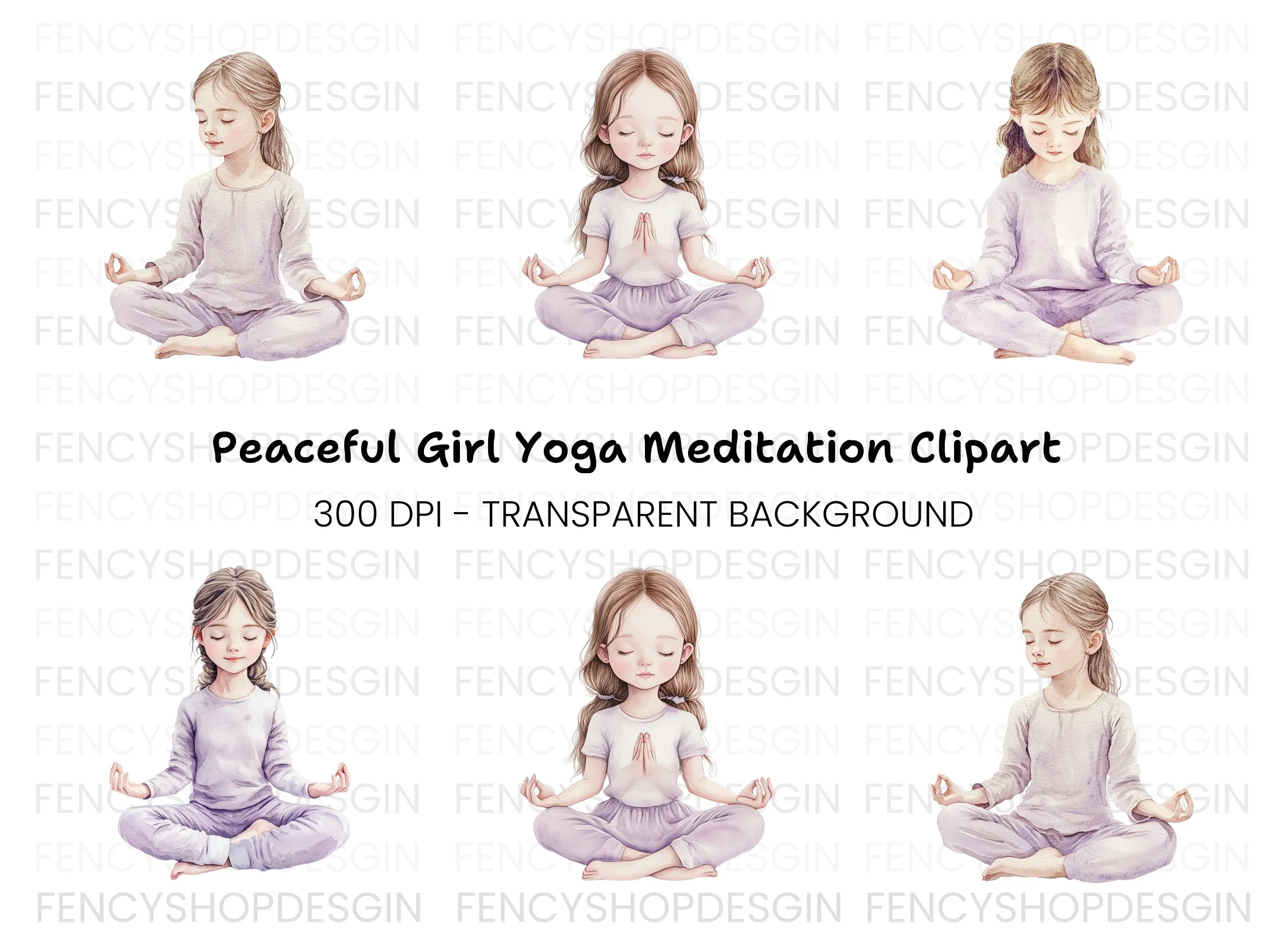 Meditating Girls Clipart Bundle