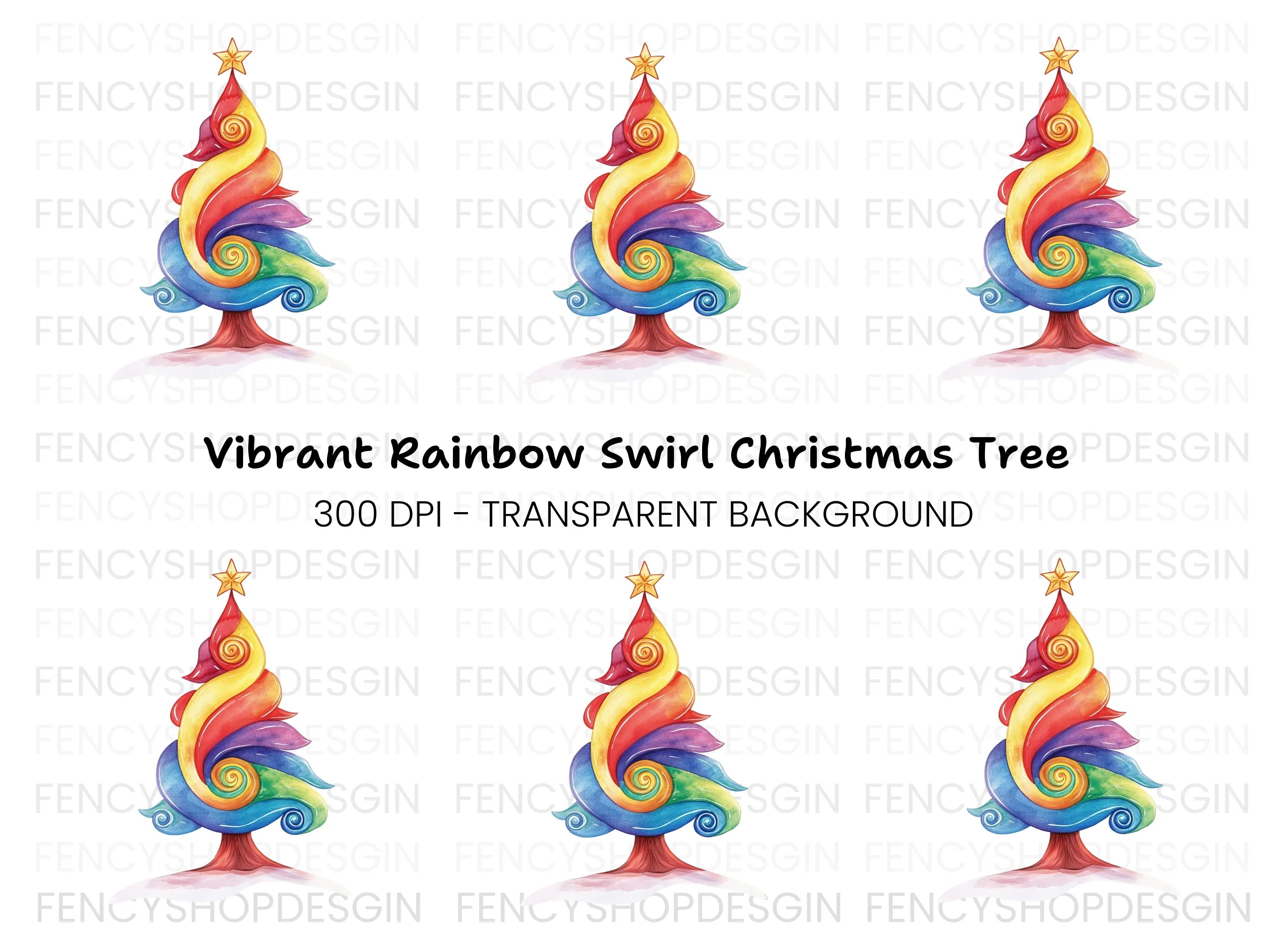 Colorful Swirl Christmas Tree Clipart Bundle