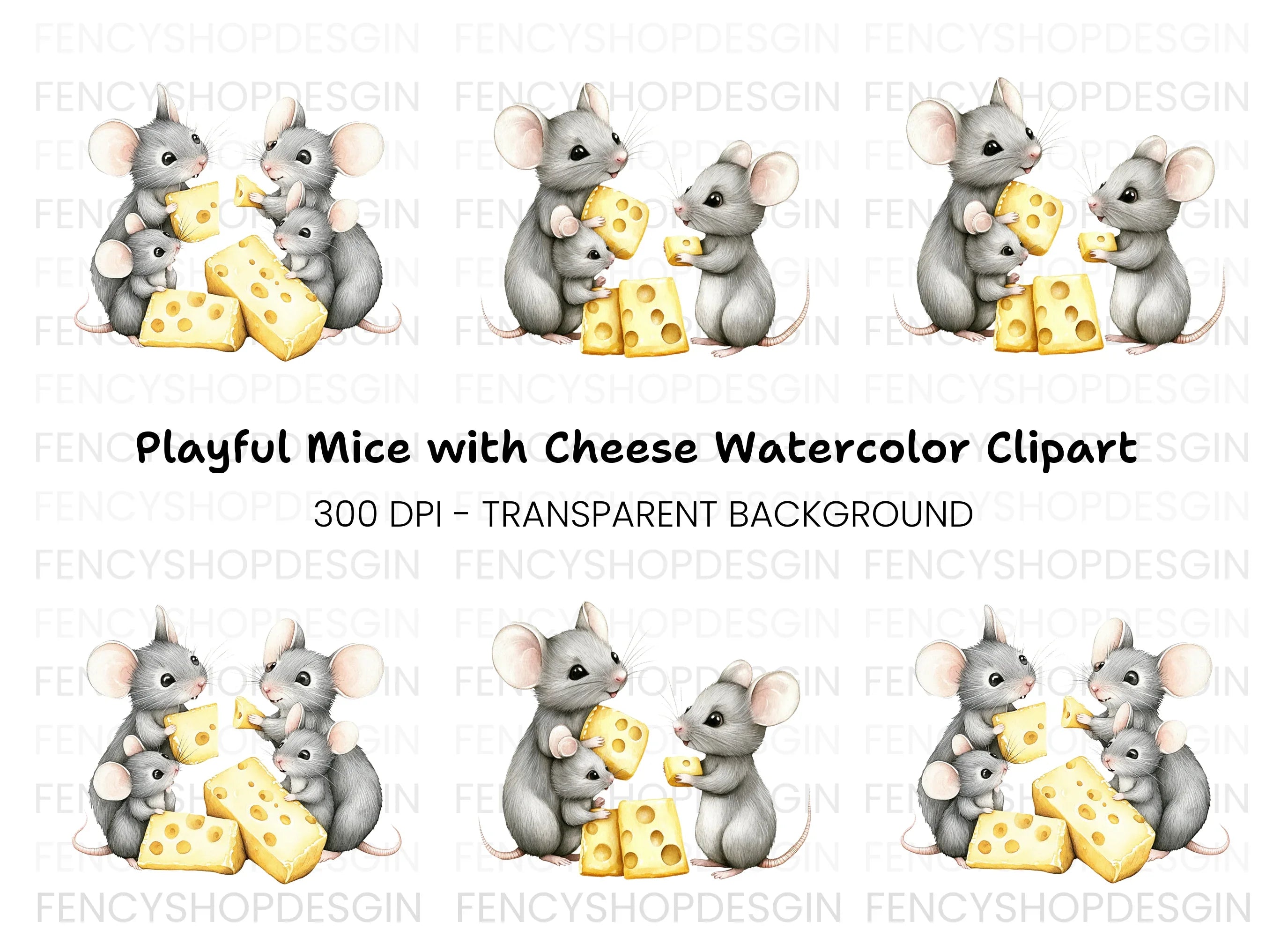 Cute Mice Family with Cheese Clipart Bundle