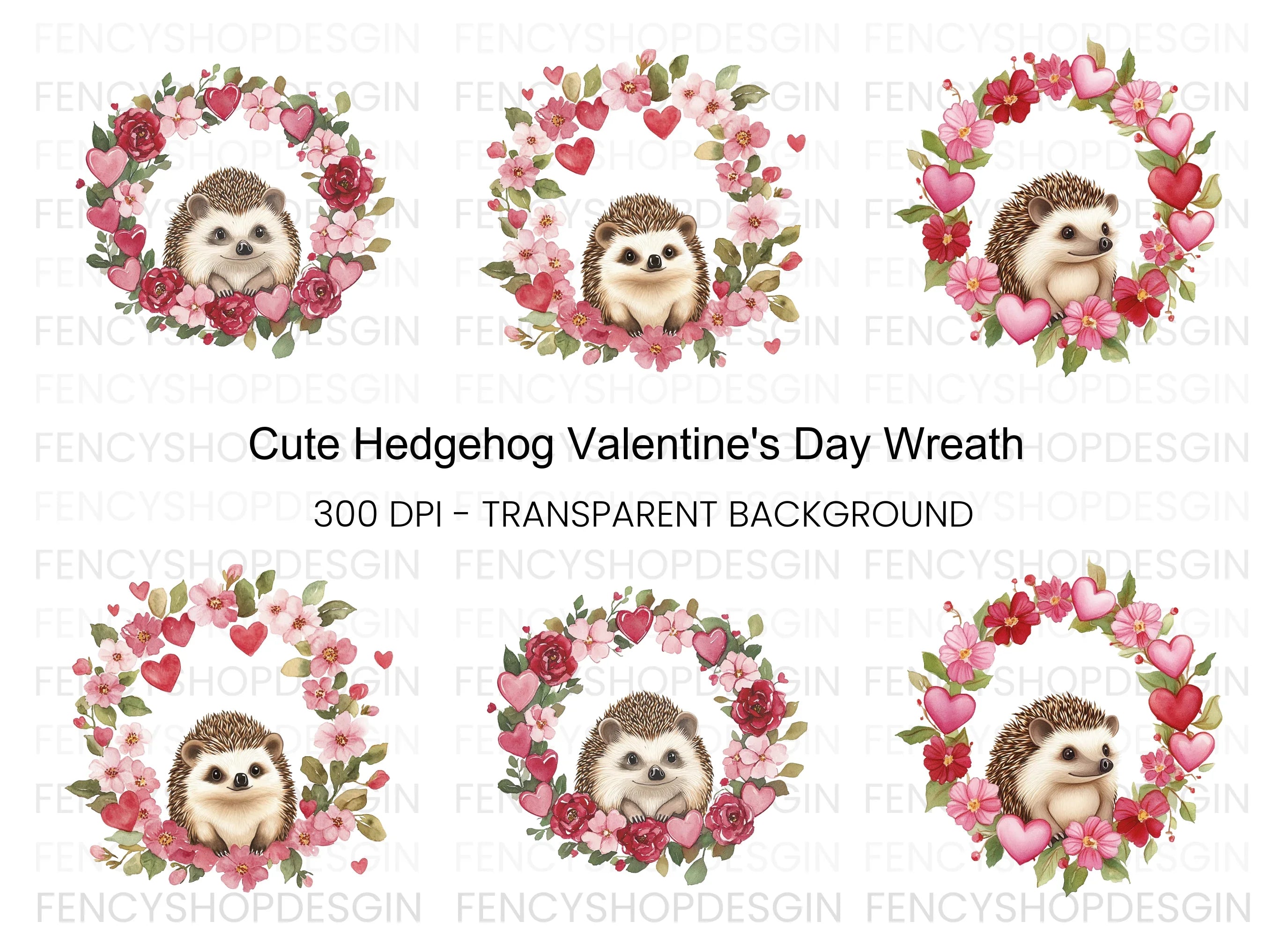 Cute Hedgehog Valentine Wreath Clipart Bundle