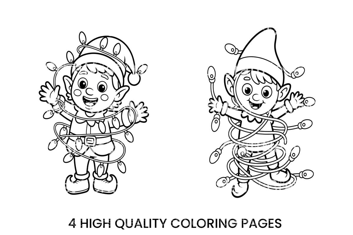 Christmas Elf Tangled in Lights Coloring Books