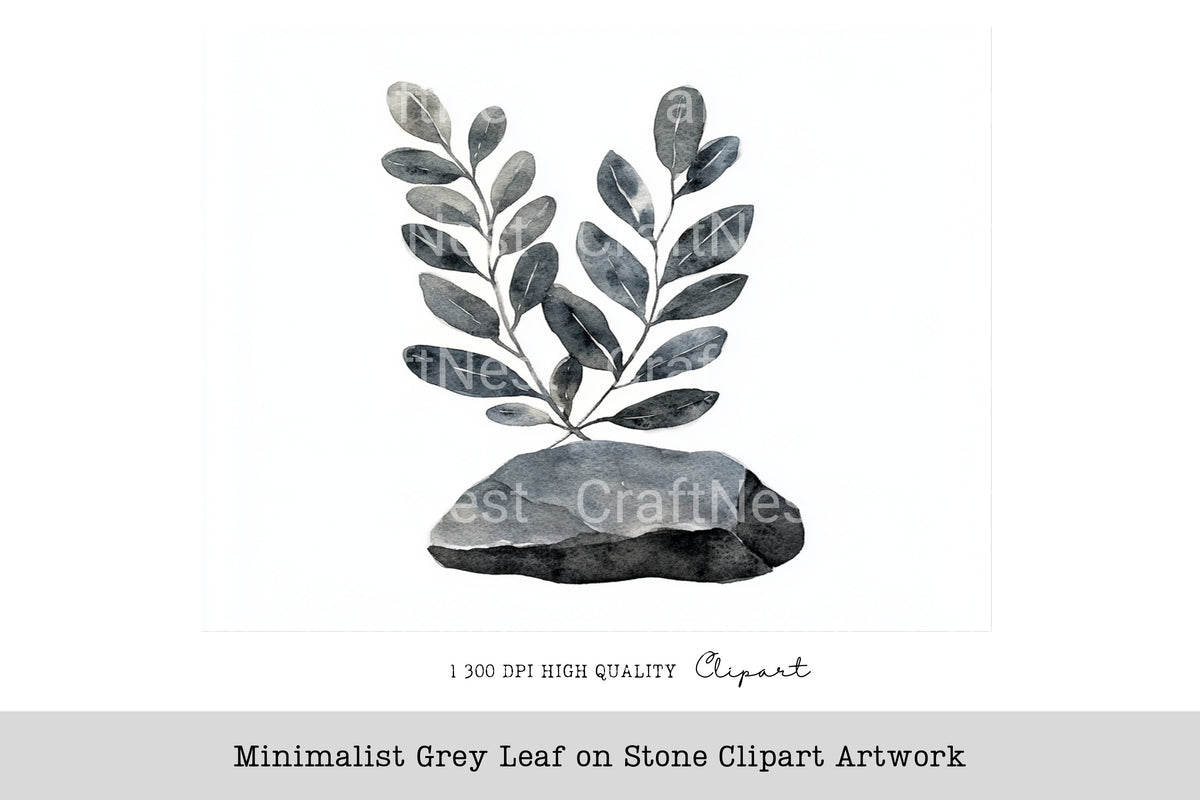 Minimalist Grey Leaf On Stone Clipart Artwork Planner