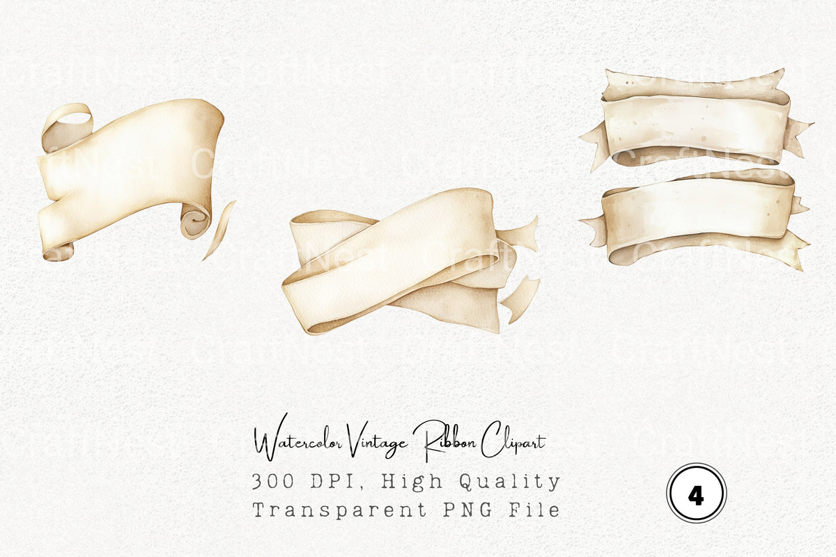 Vintage Ribbon Clipart Bundle