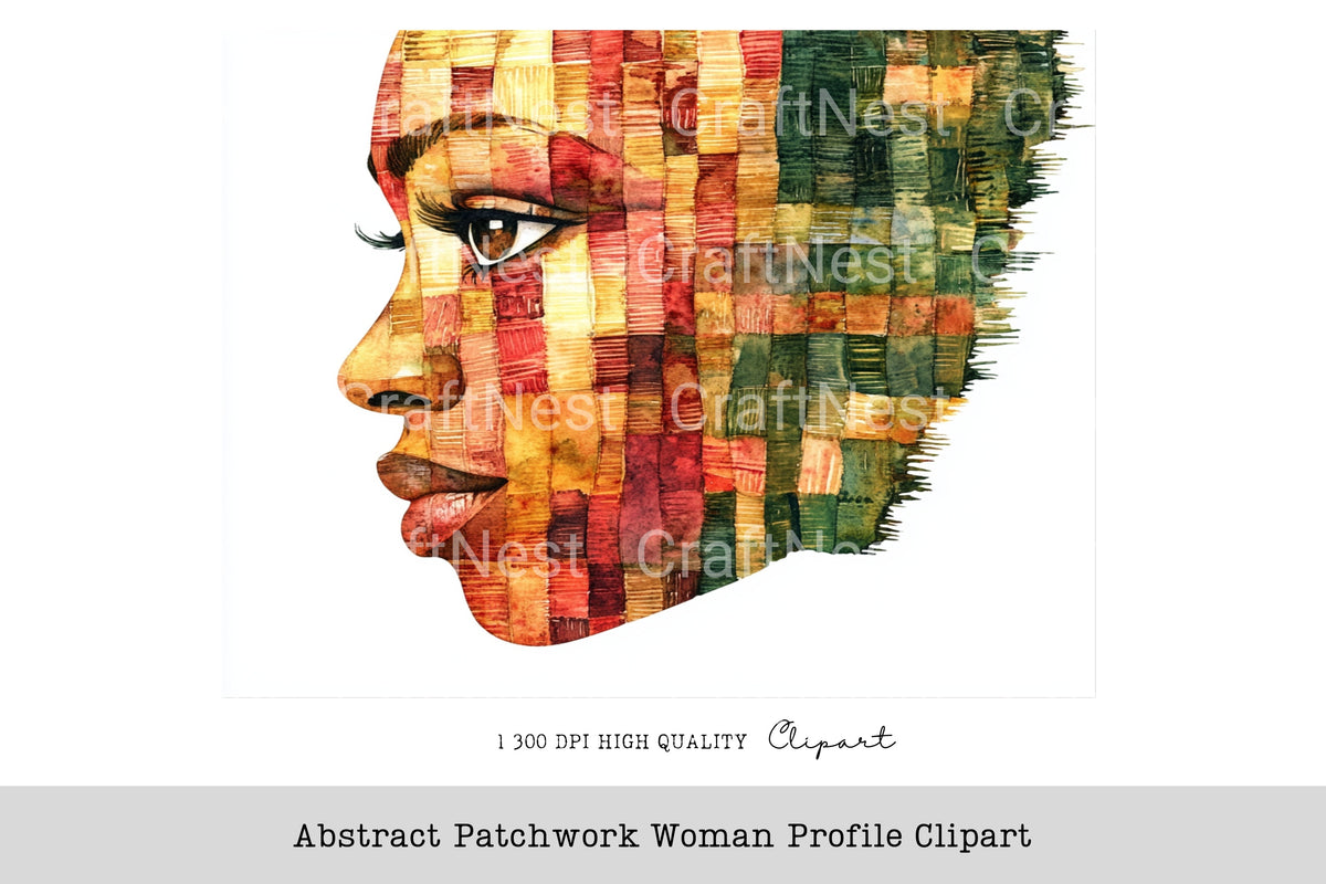 Abstract Patchwork Woman Profile Clipart Bundle