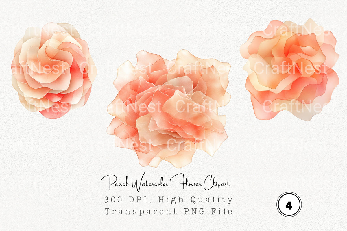 Peach Flower Clipart Bundle