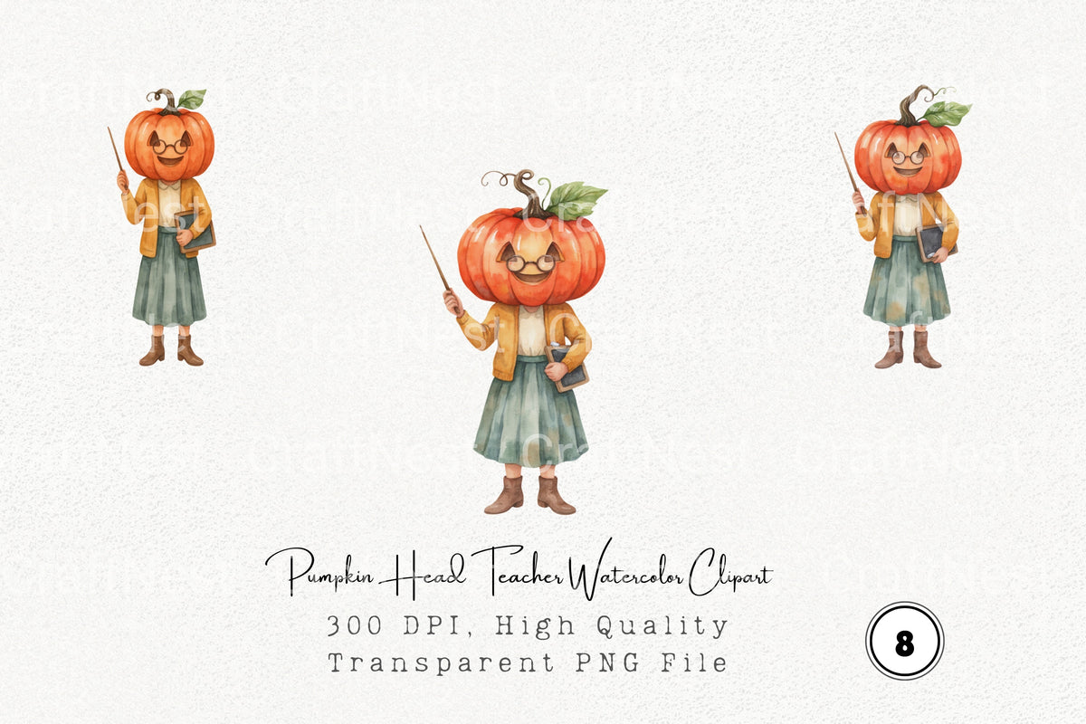 Pumpkin Head Teacher Clipart Bundle