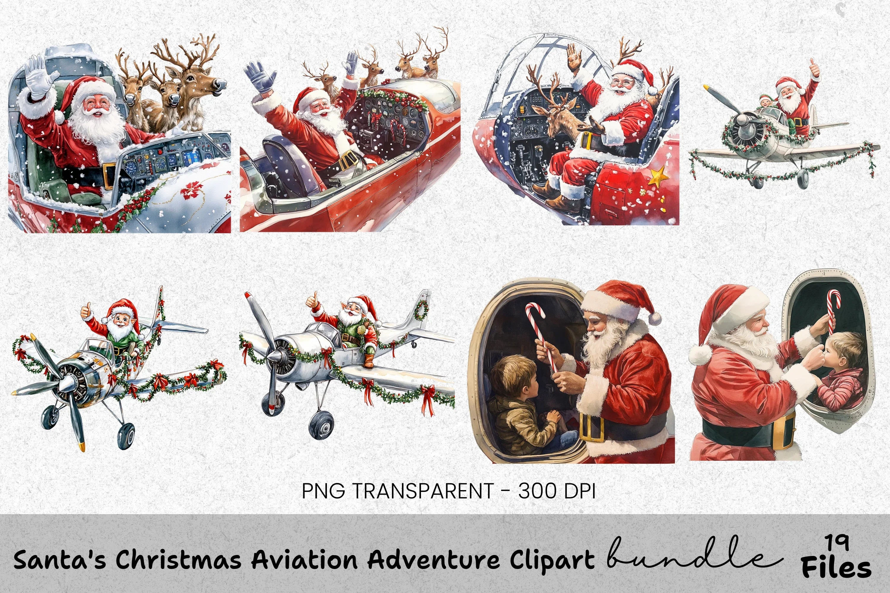 Santa Flight Adventure Clipart Bundle