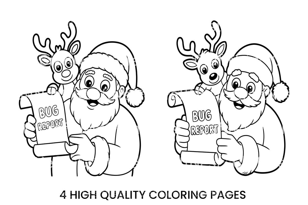 Santa and Reindeer Bug Report Coloring Books