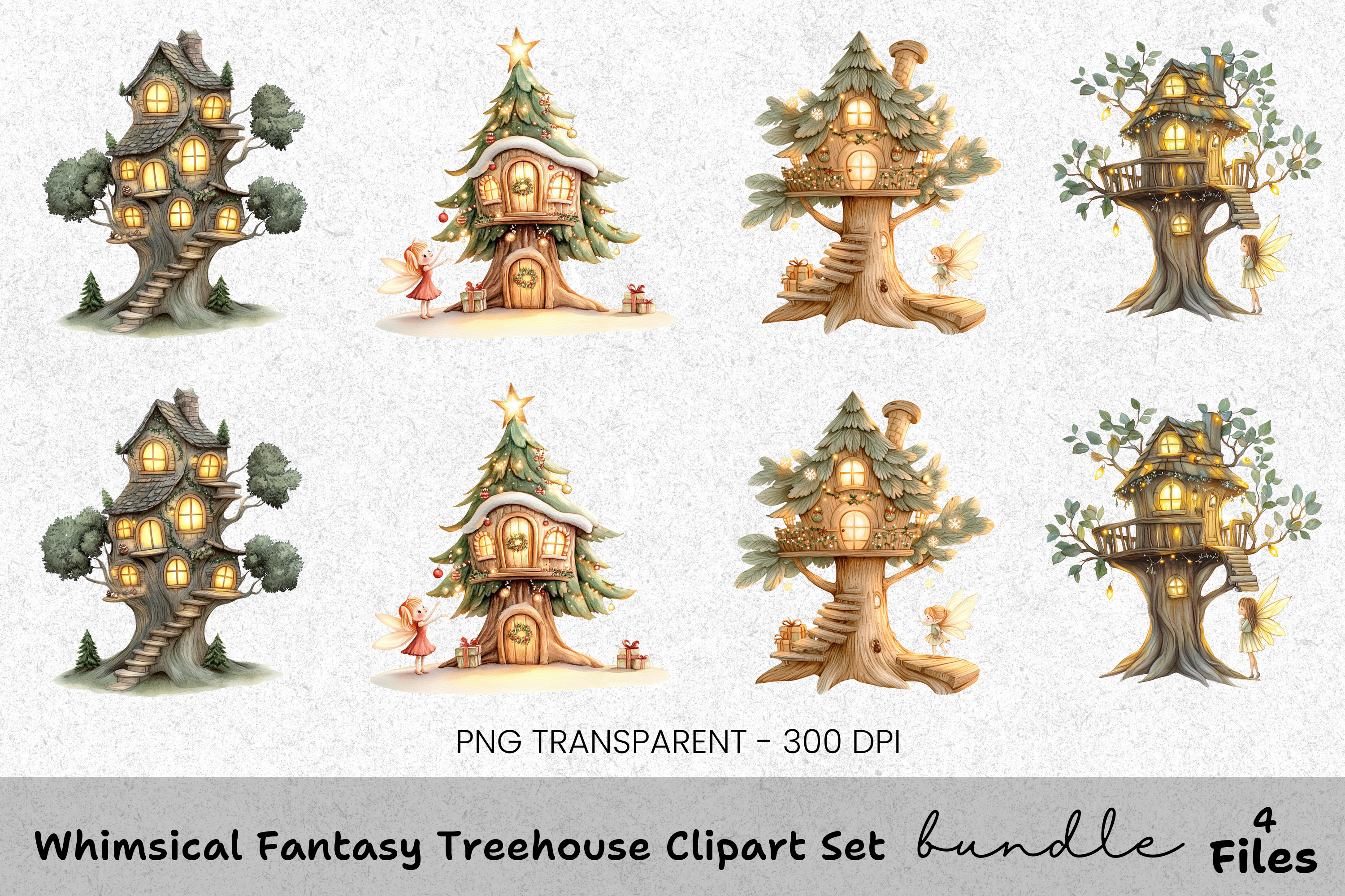 Whimsical Fantasy Treehouse Clipart Bundle