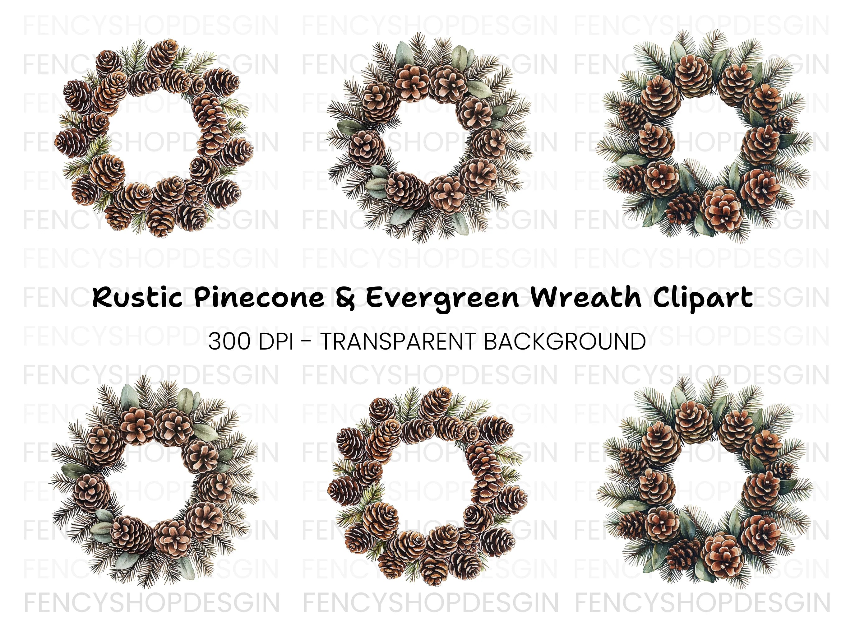 Rustic Pinecone Leaf Wreath Clipart Bundle