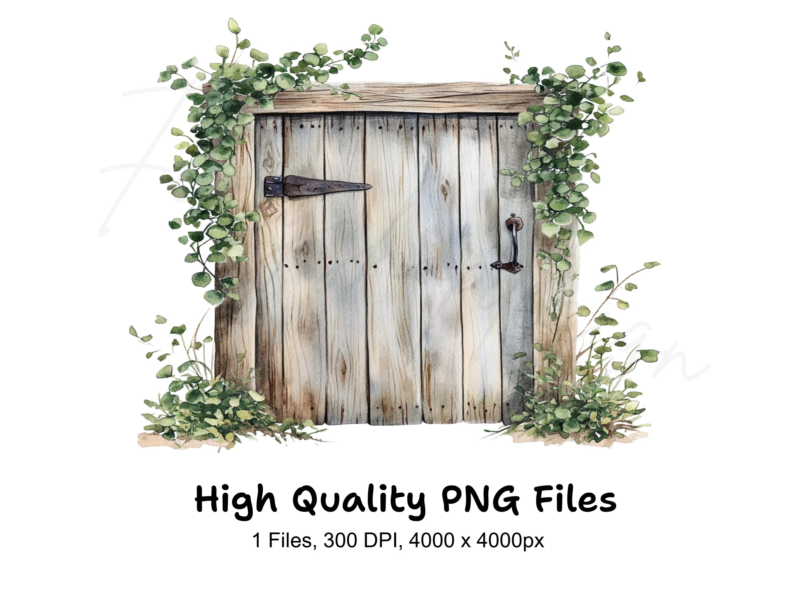 Rustic Wooden Door with Greenery Clipart Bundle