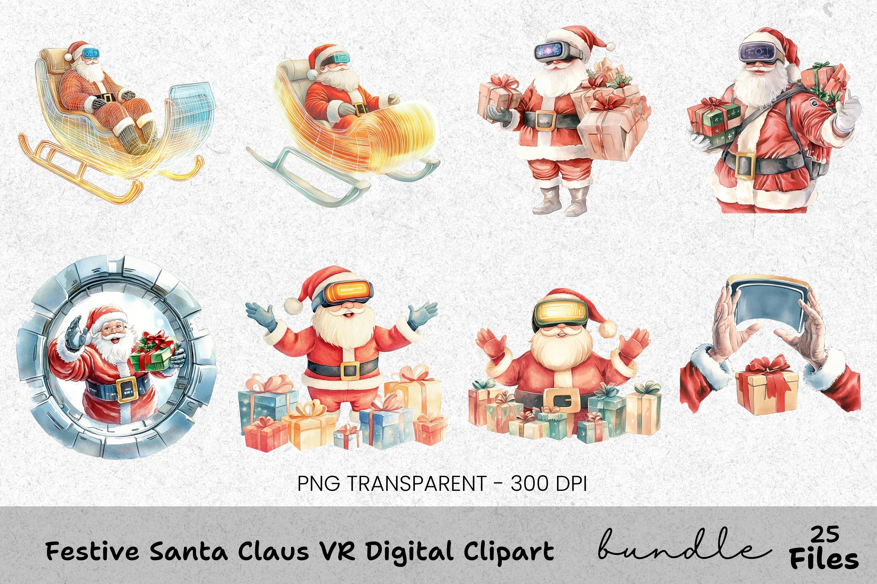 Santa Claus Snow Globe Clipart Bundle