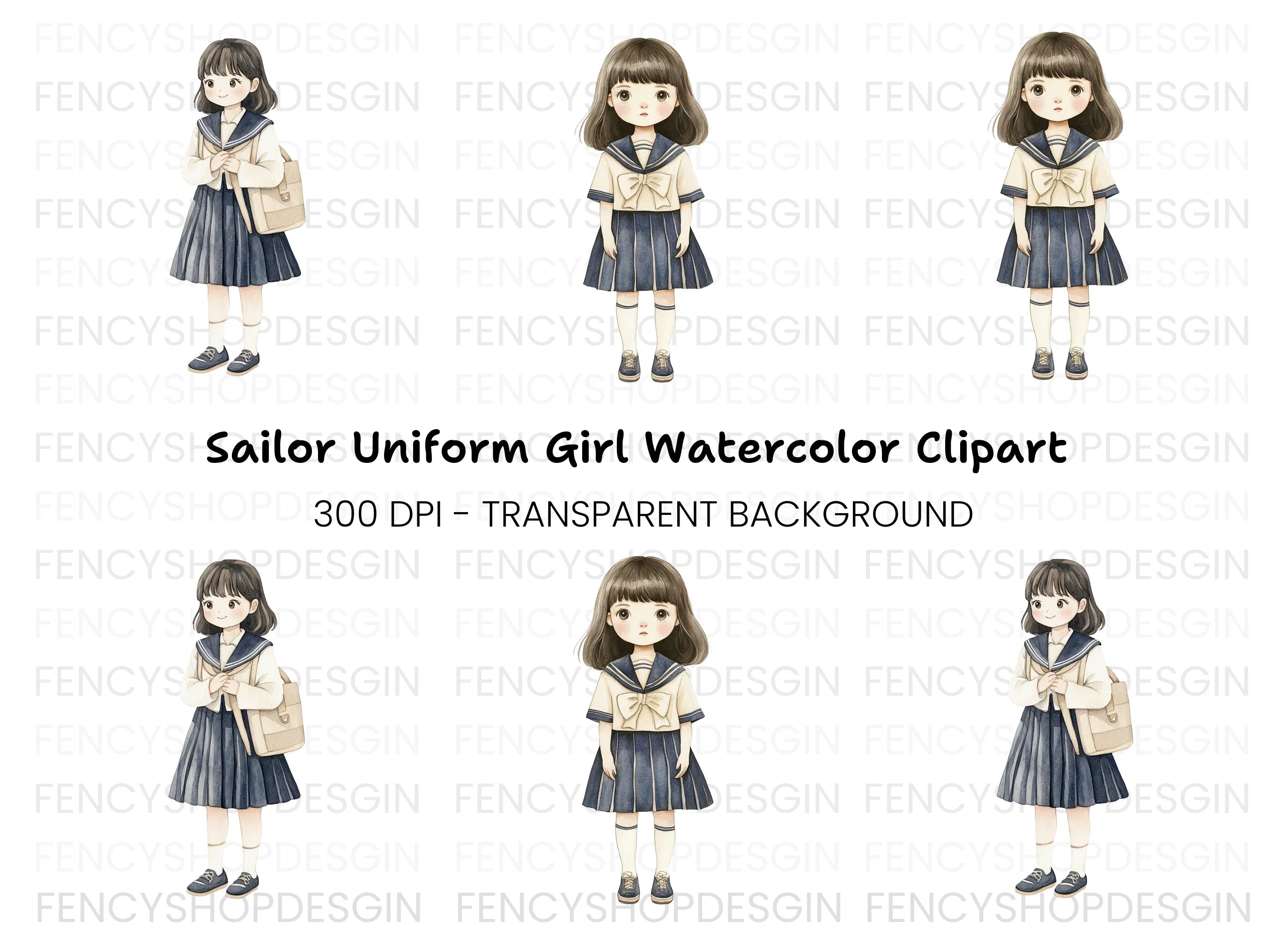 Japanese Sailor Uniform Girls Clipart Bundle