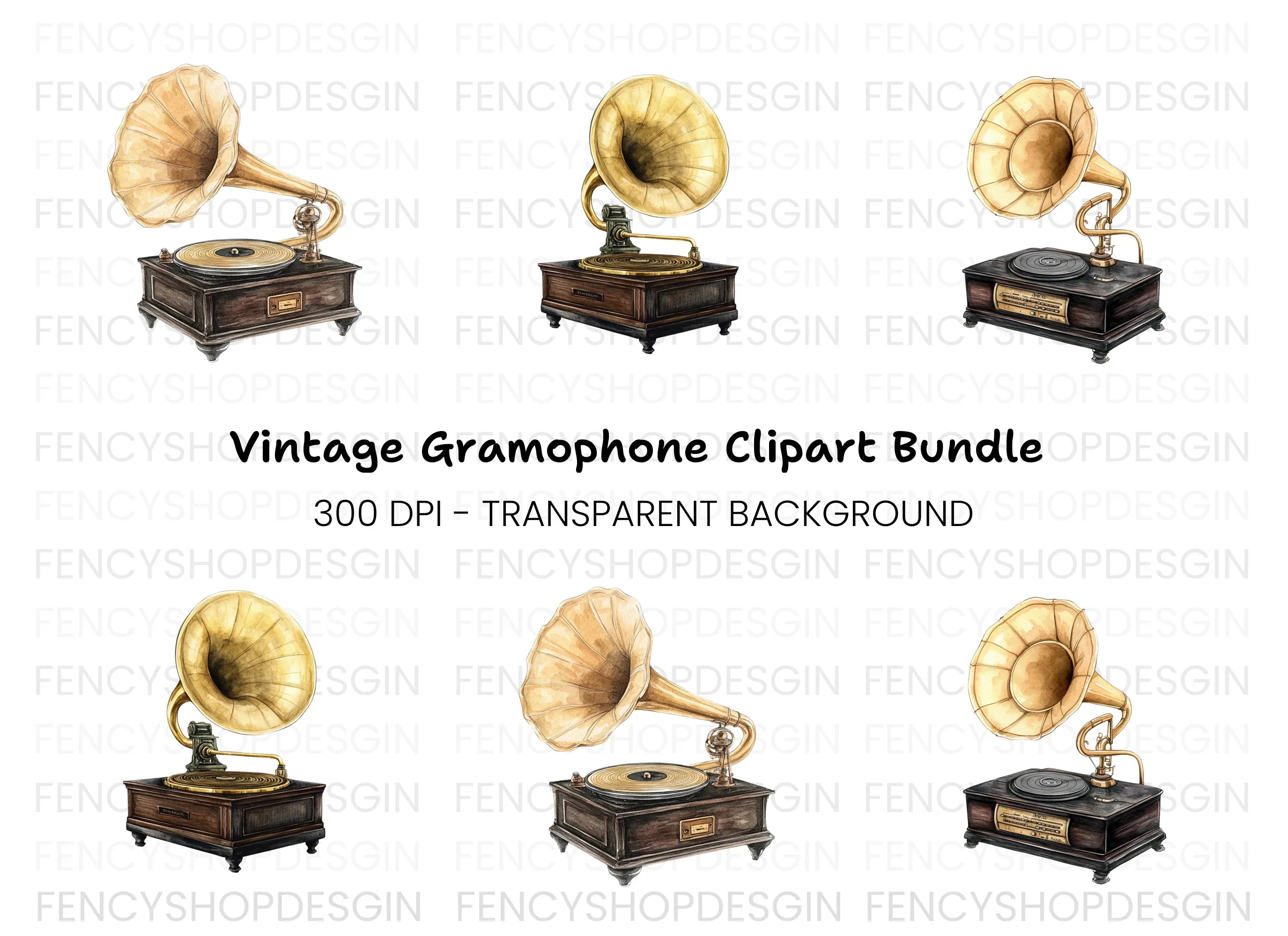Vintage Gramophone Clipart Bundle