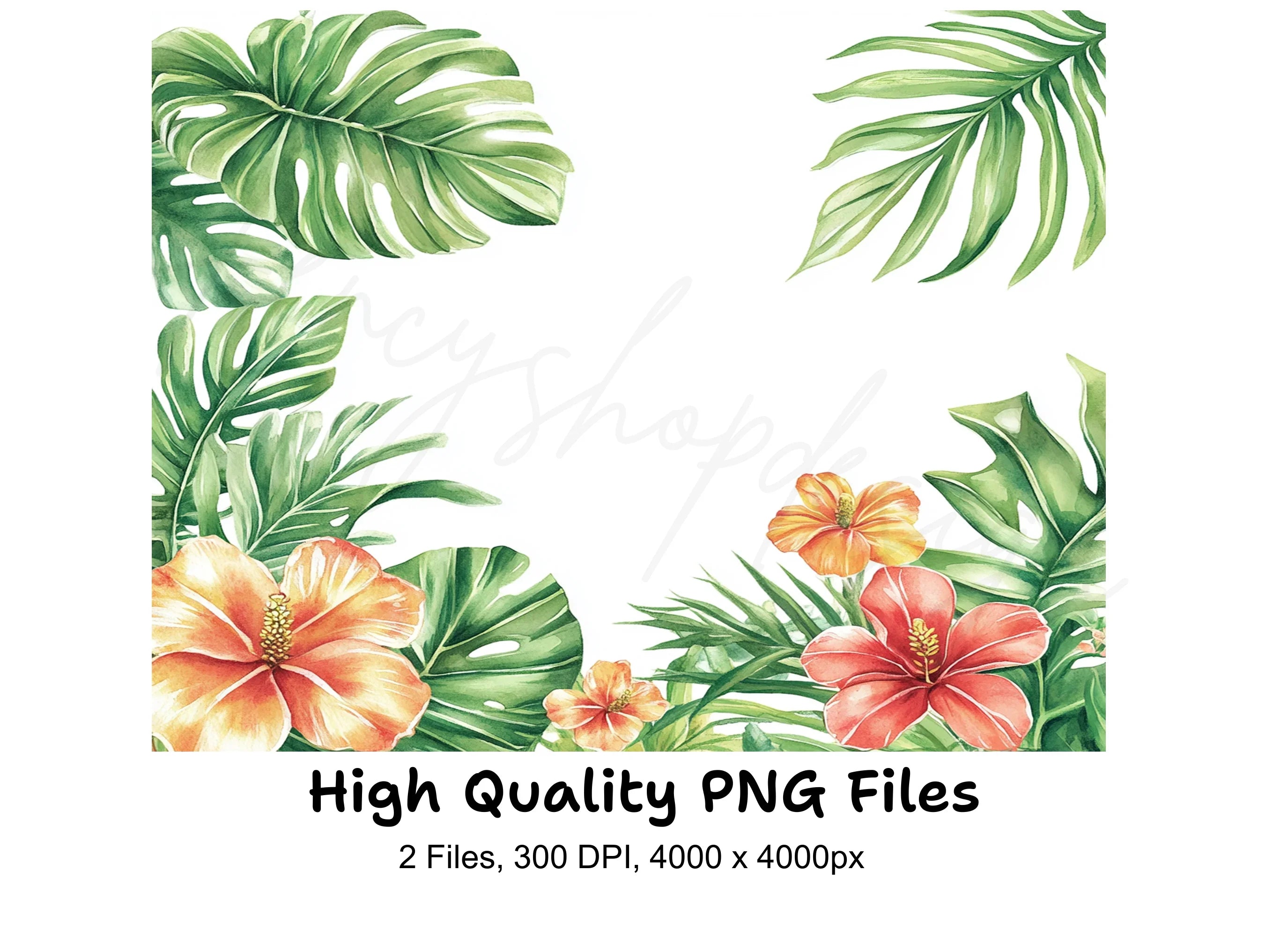 Vibrant Tropical Flowers and Leaves Clipart Bundle