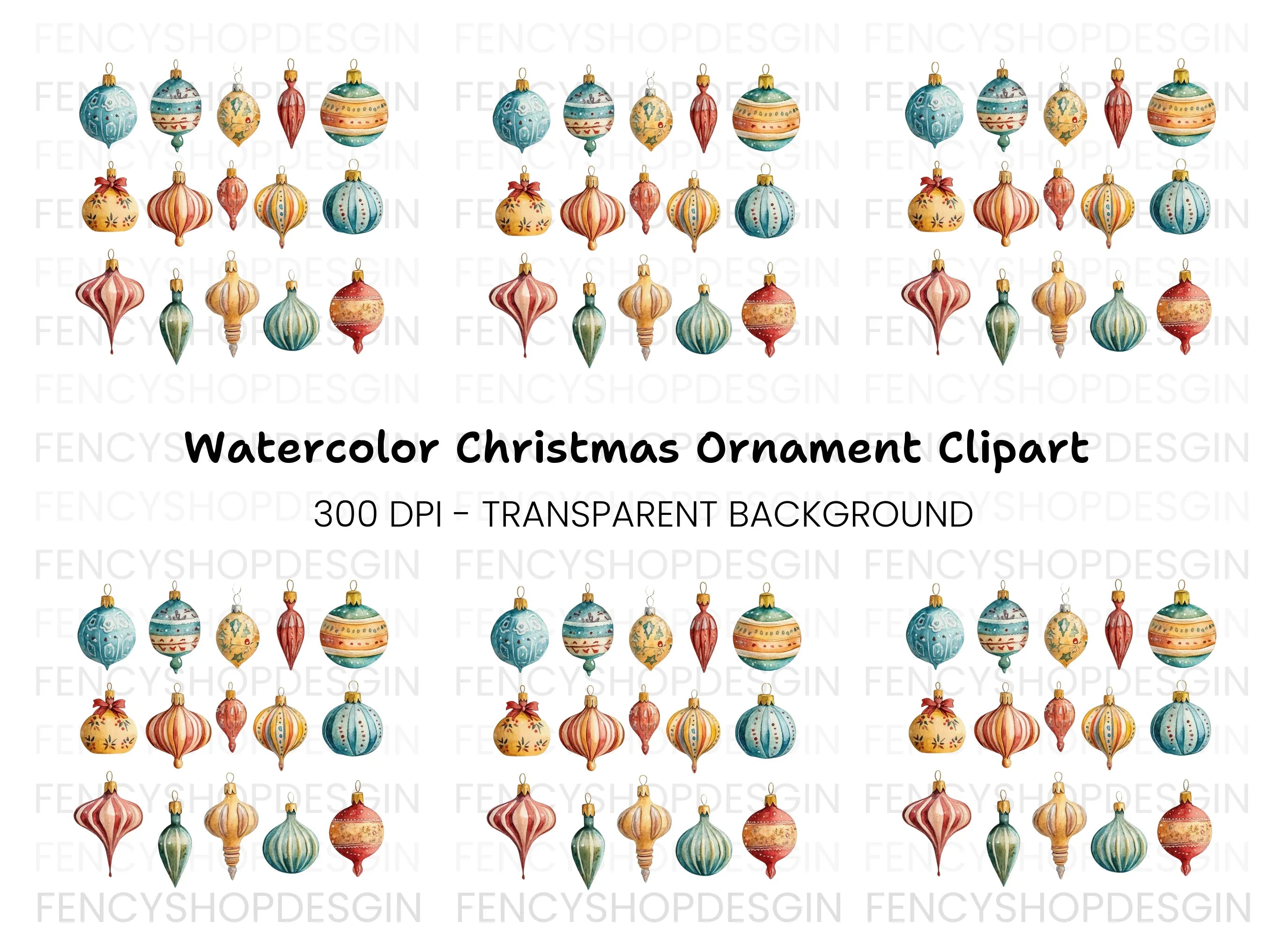 Vintage Christmas Ornaments Clipart Bundle