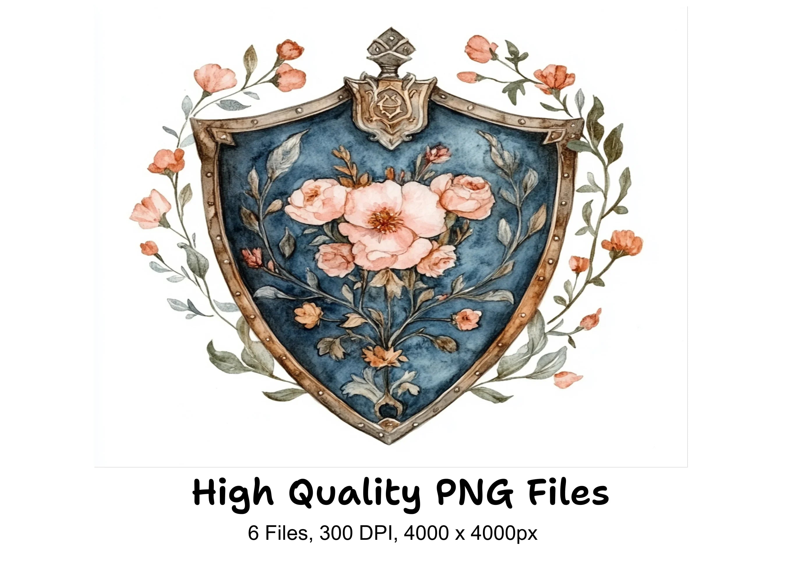 Floral Shield Clipart Bundle