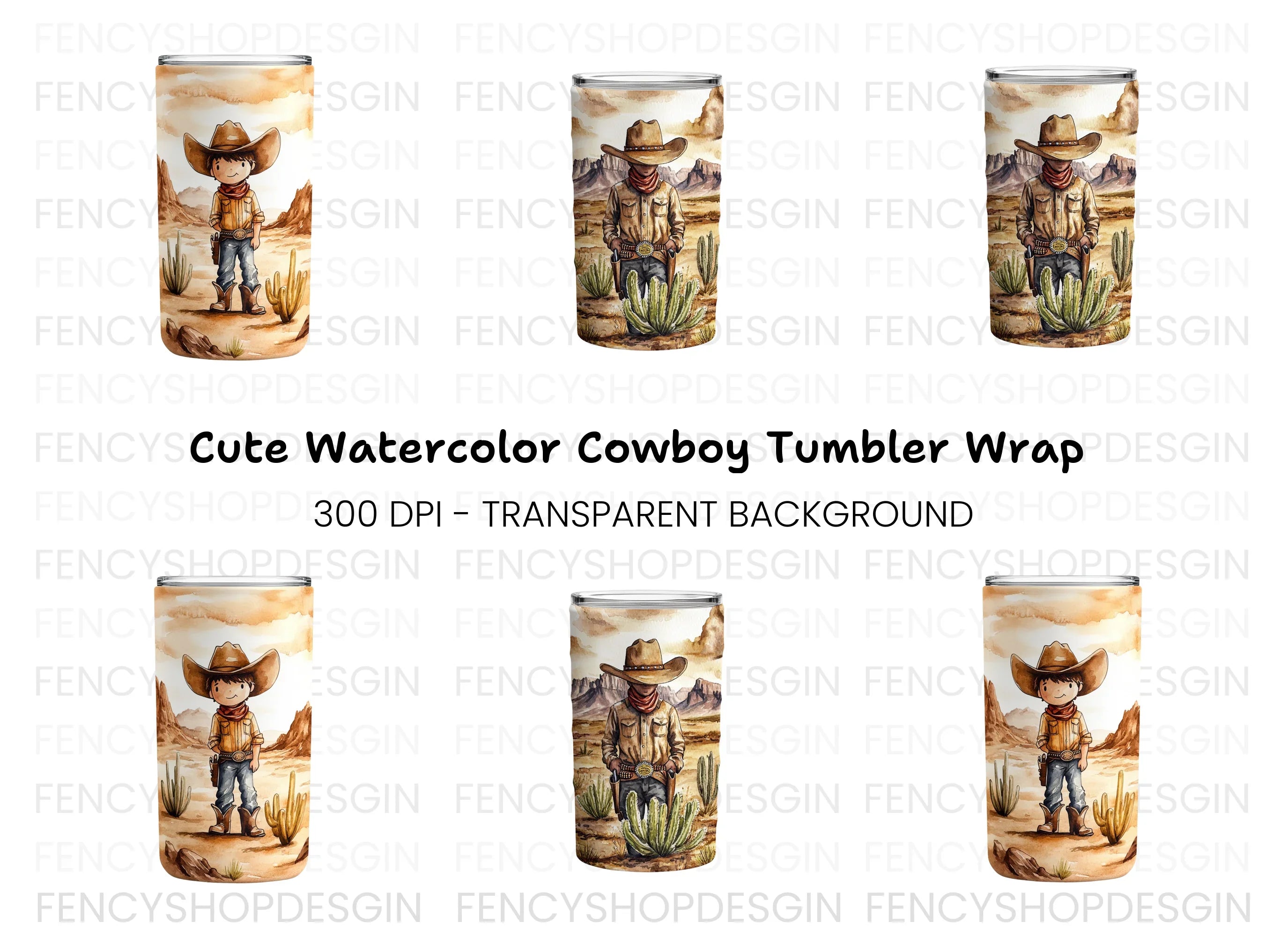 Cute Cowboy Tumbler Clipart Bundle