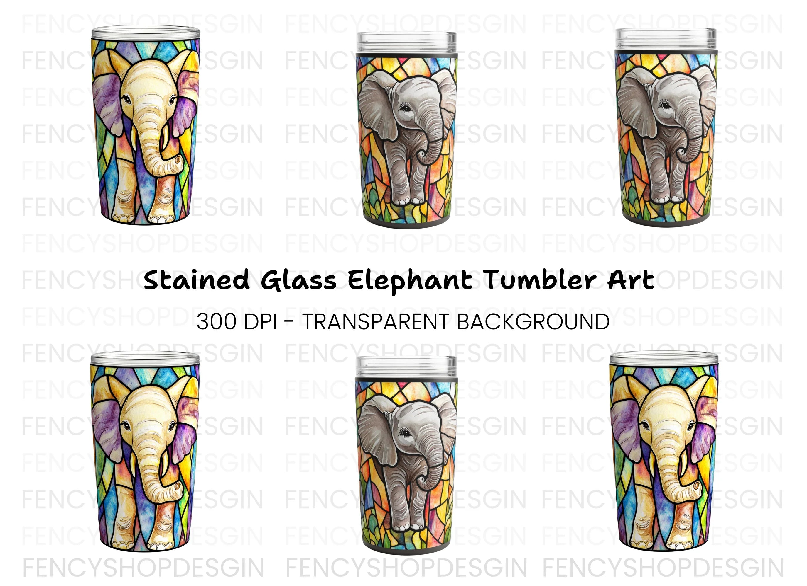 Stained Glass Elephant Clipart Bundle